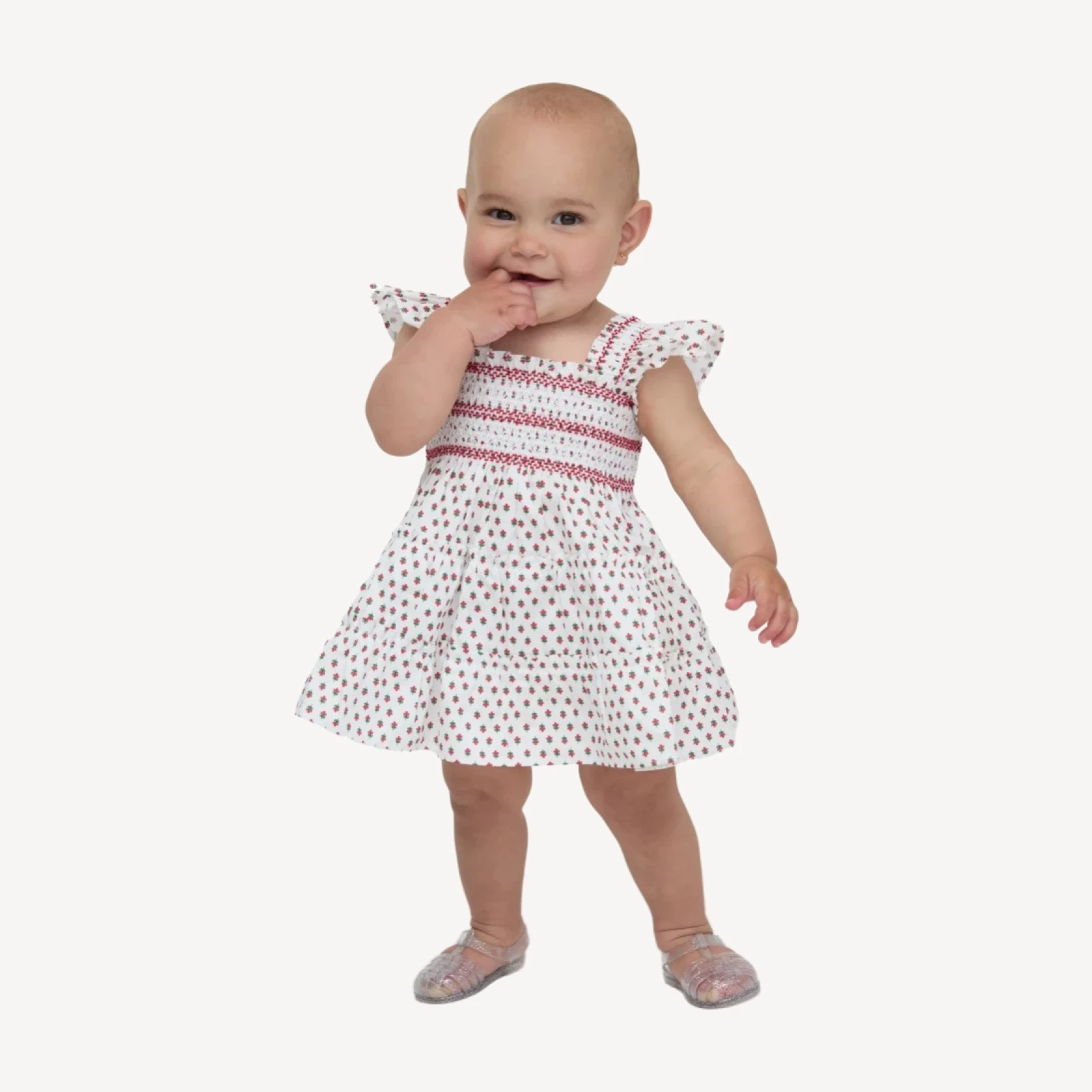 The Baby Ellie Nap Dress - White Poppy Half Drop