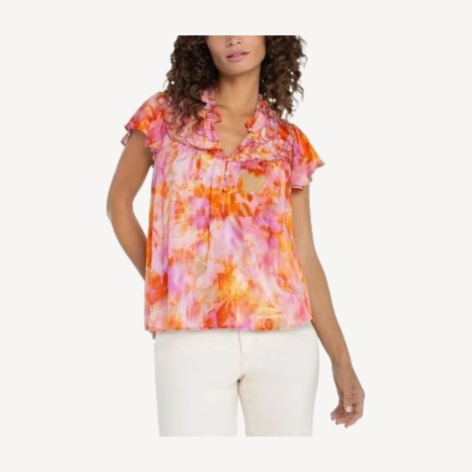 Liverpool Los Angeles Flutter Sleeve Popover Woven Blouse