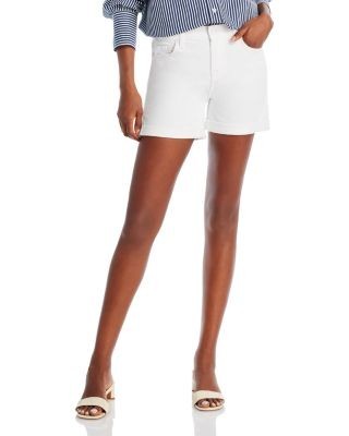 7 For All Mankind High Rise Roll Cuff Denim Shorts in Broken Twill