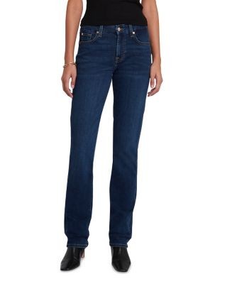 7 For All Mankind Kimmie Mid Rise Straight Leg Jeans in Rinsed Indigo