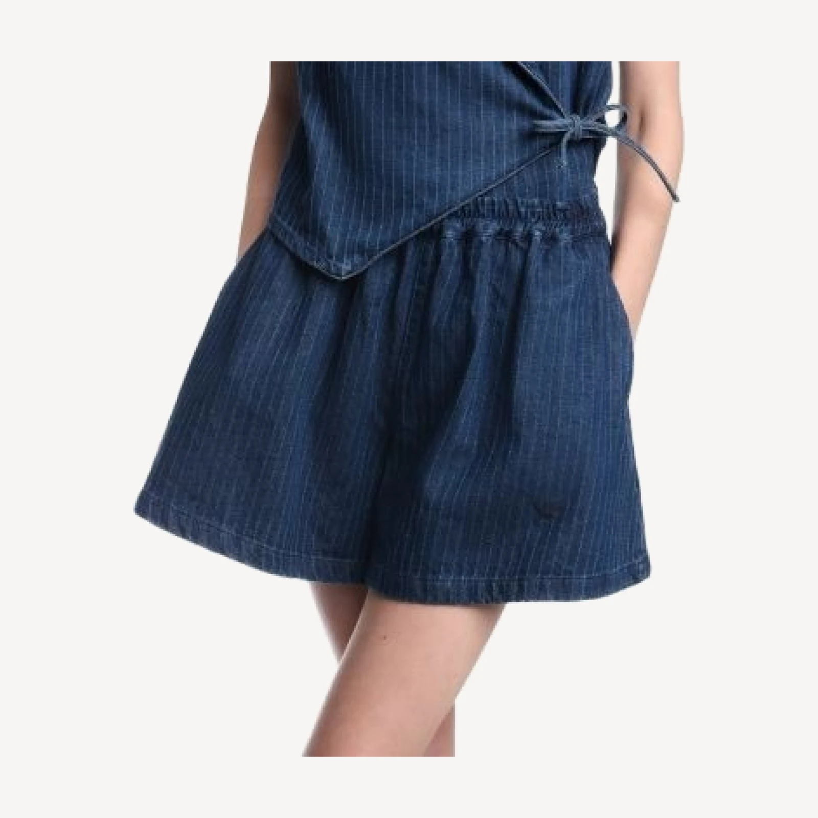 Emporio Armani Cotton Pinstriped Denim Shorts in Medium Blue Denim