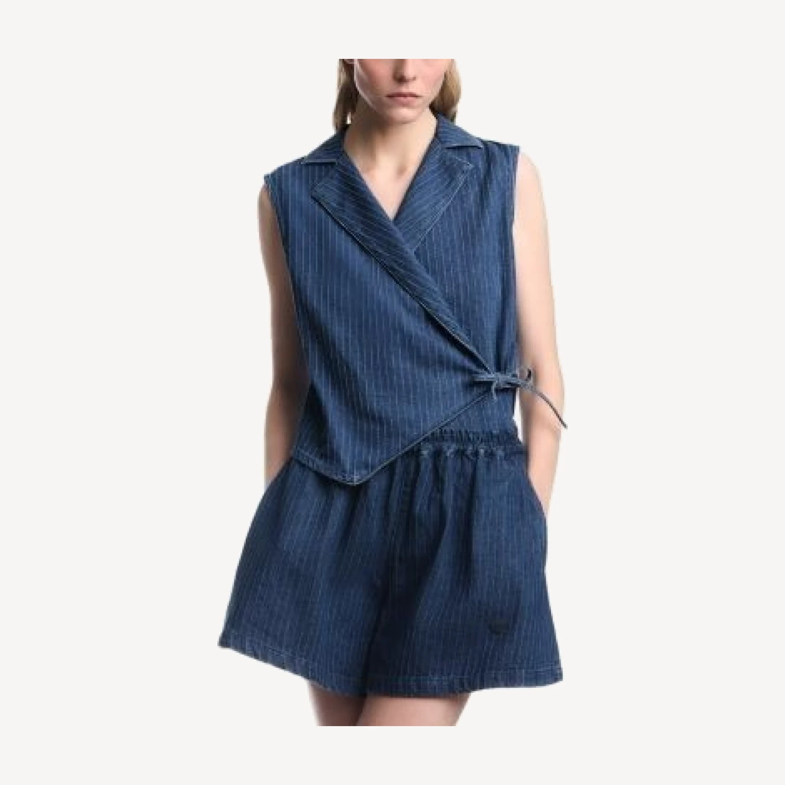 Emporio Armani Cotton Pinstriped Denim Shorts in Medium Blue Denim