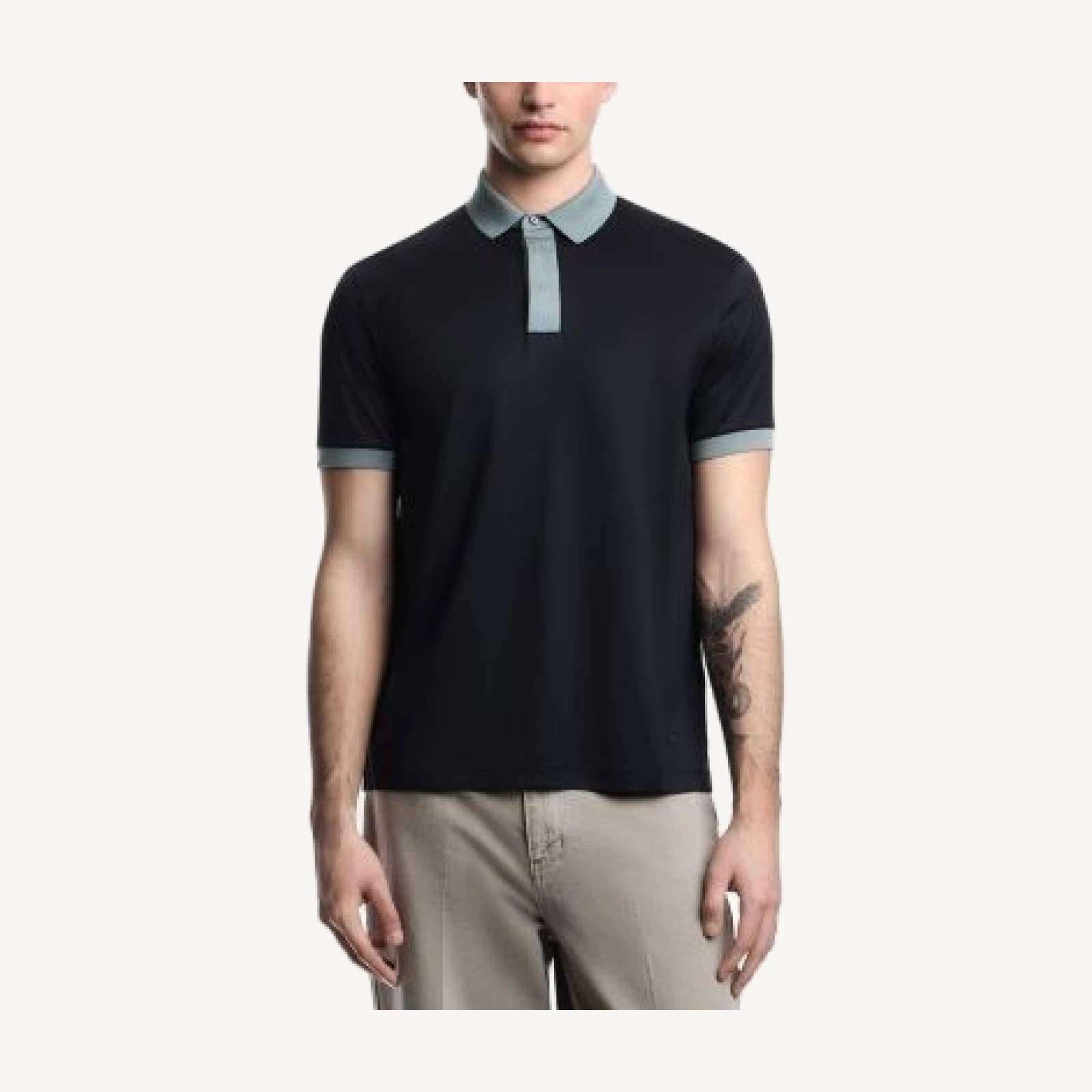 Emporio Armani Contrast Hem Cotton Blend Polo Shirt