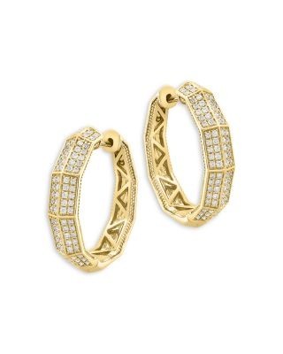 Bloomingdale's Fine Collection Diamond Pave Geometric Hoop Earrings in 14K Yellow Gold, 0.85 tcw