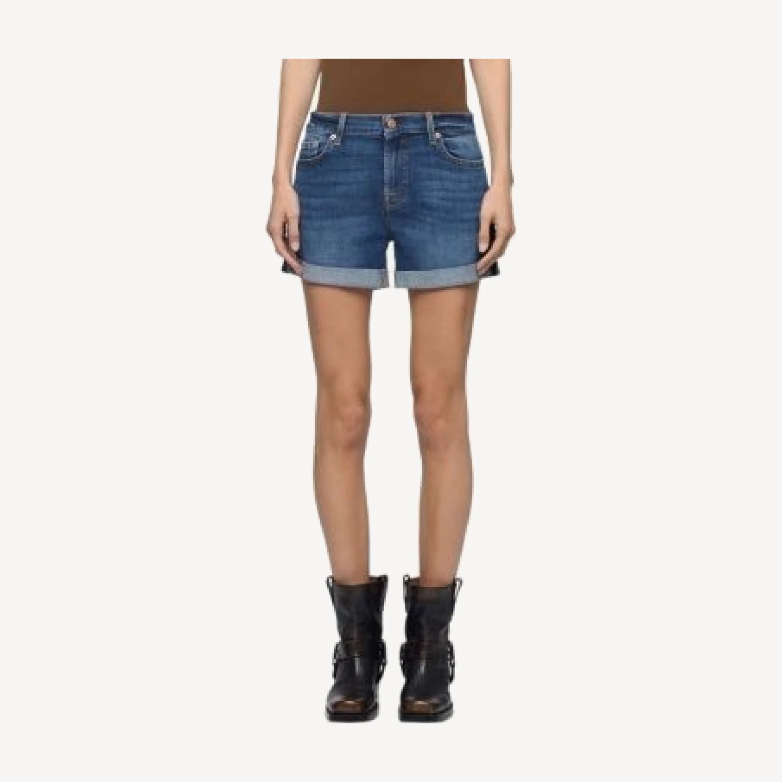 7 For All Mankind Mid Roll Denim Shorts in Vanity