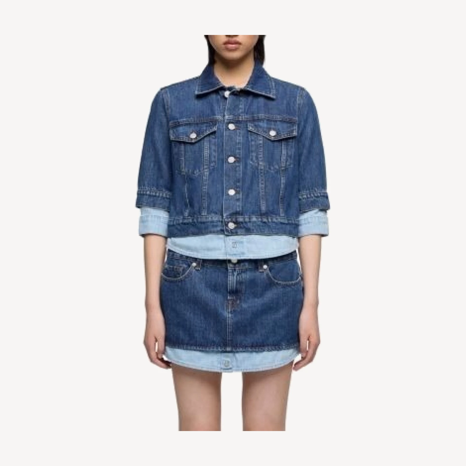 7 For All Mankind Double Layer Denim Trucker Jacket in Shadow