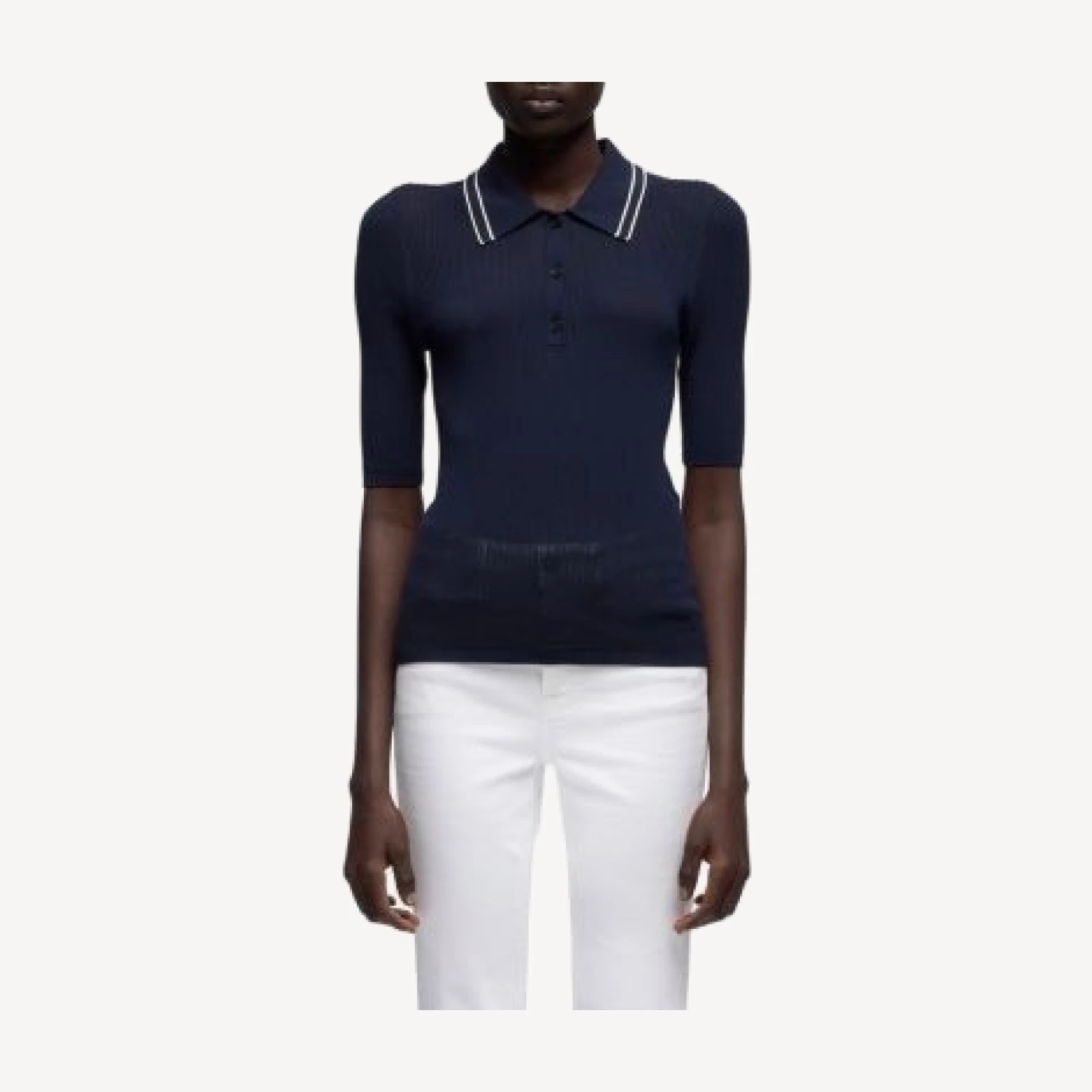 7 For All Mankind Piped Collar Short Sleeve Polo Sweater