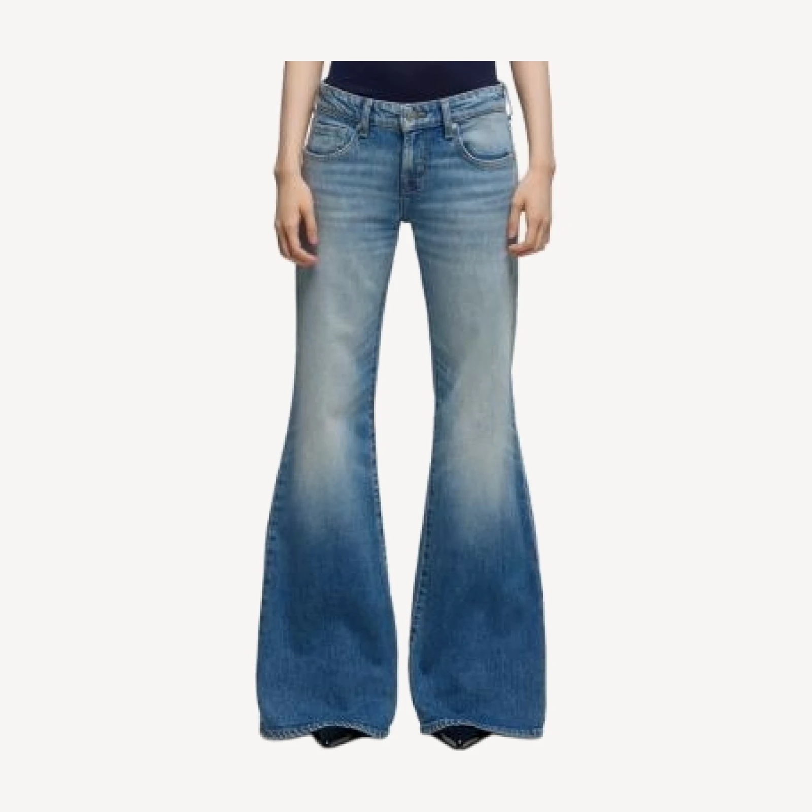 7 For All Mankind Low Rise Flare Jeans in Blue Haze