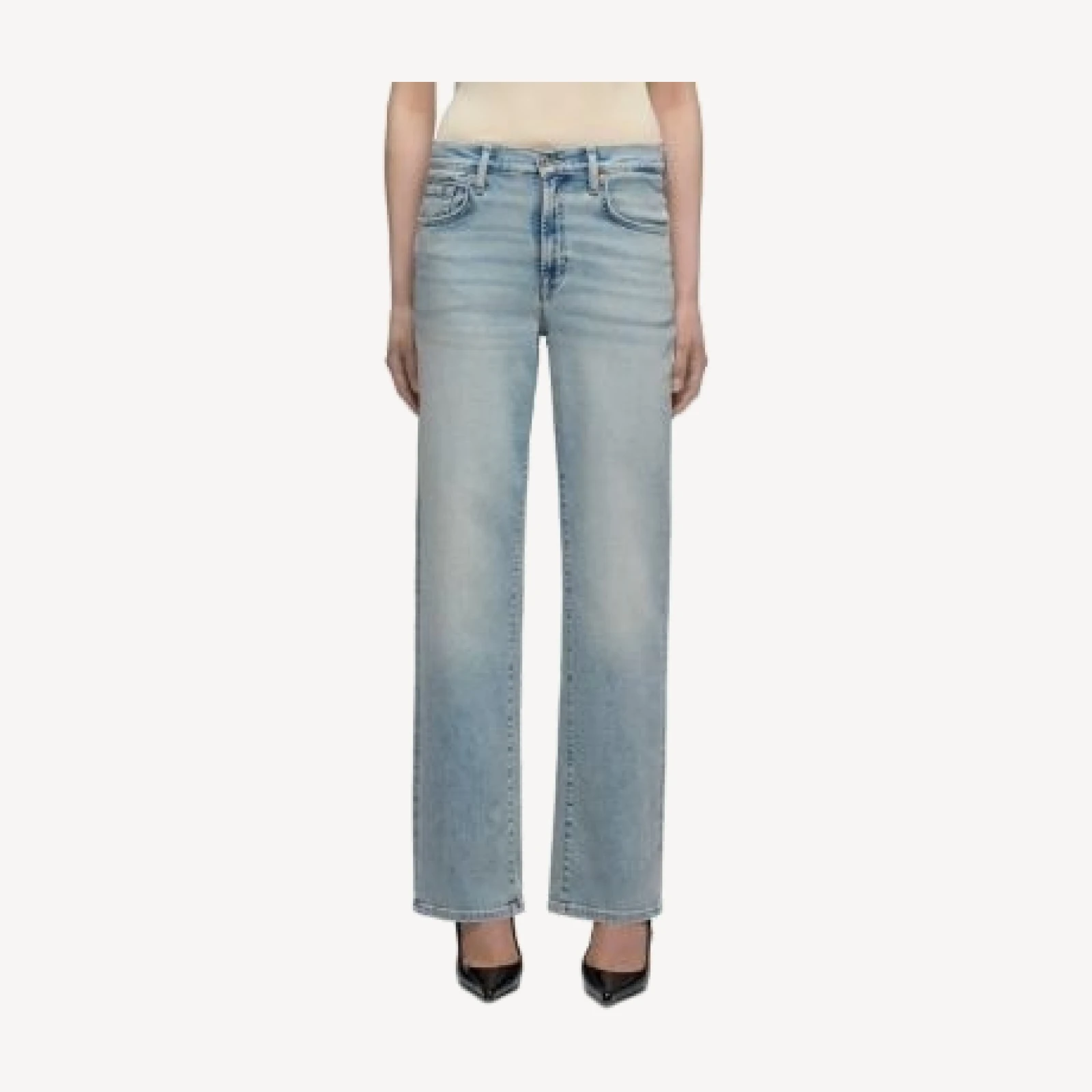 7 For All Mankind Stovepipe High Rise Straight Jeans in Ghost Blue
