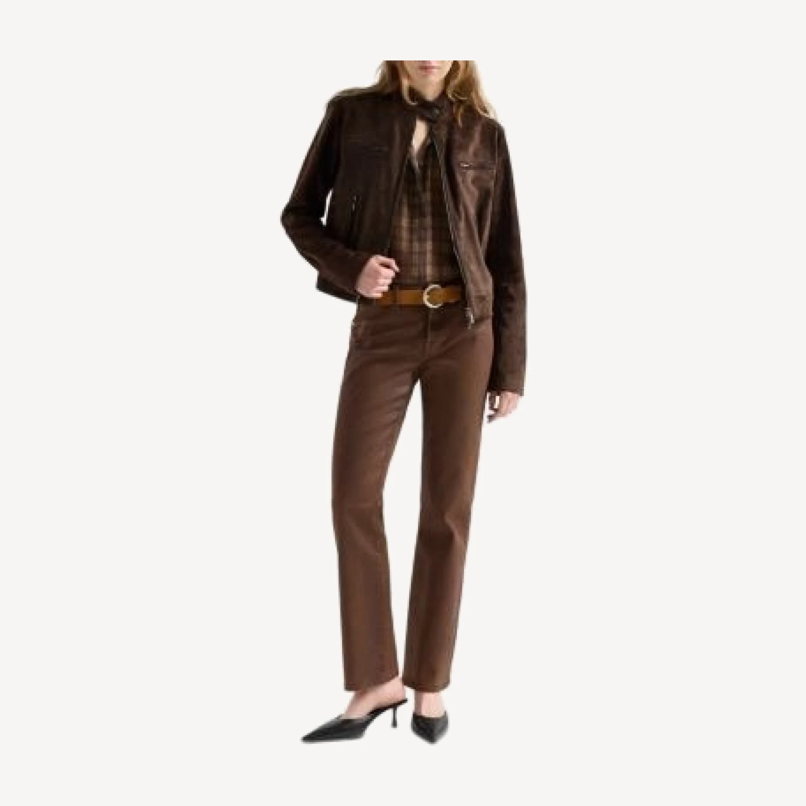 7 For All Mankind Calie Mid Rise Straight Jeans in Coating Cognac