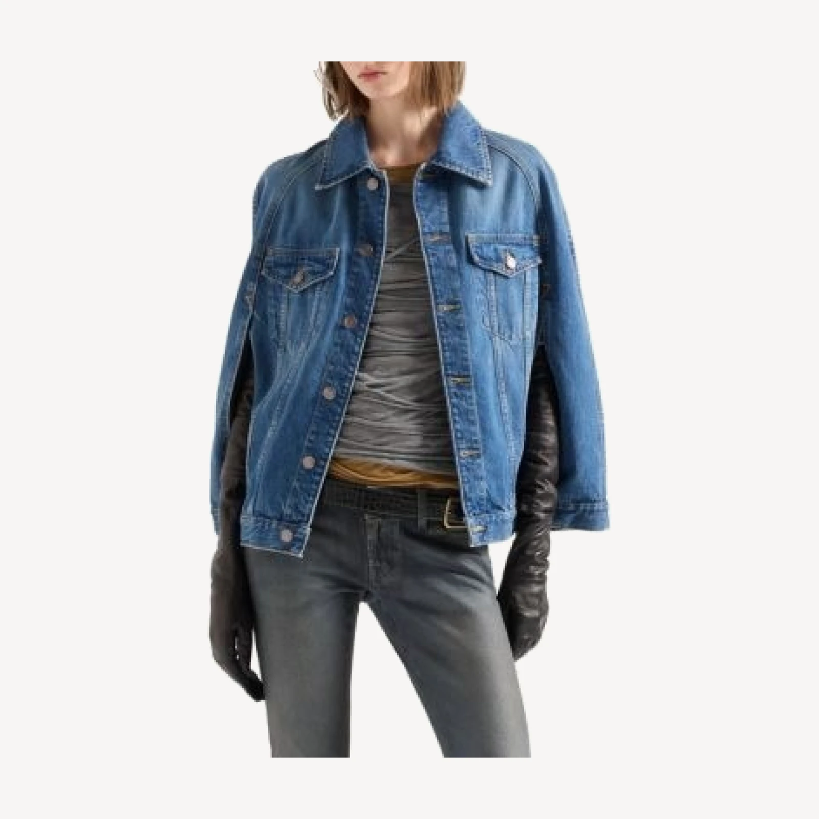 7 For All Mankind Cotton Denim Cape Jacket, cutout