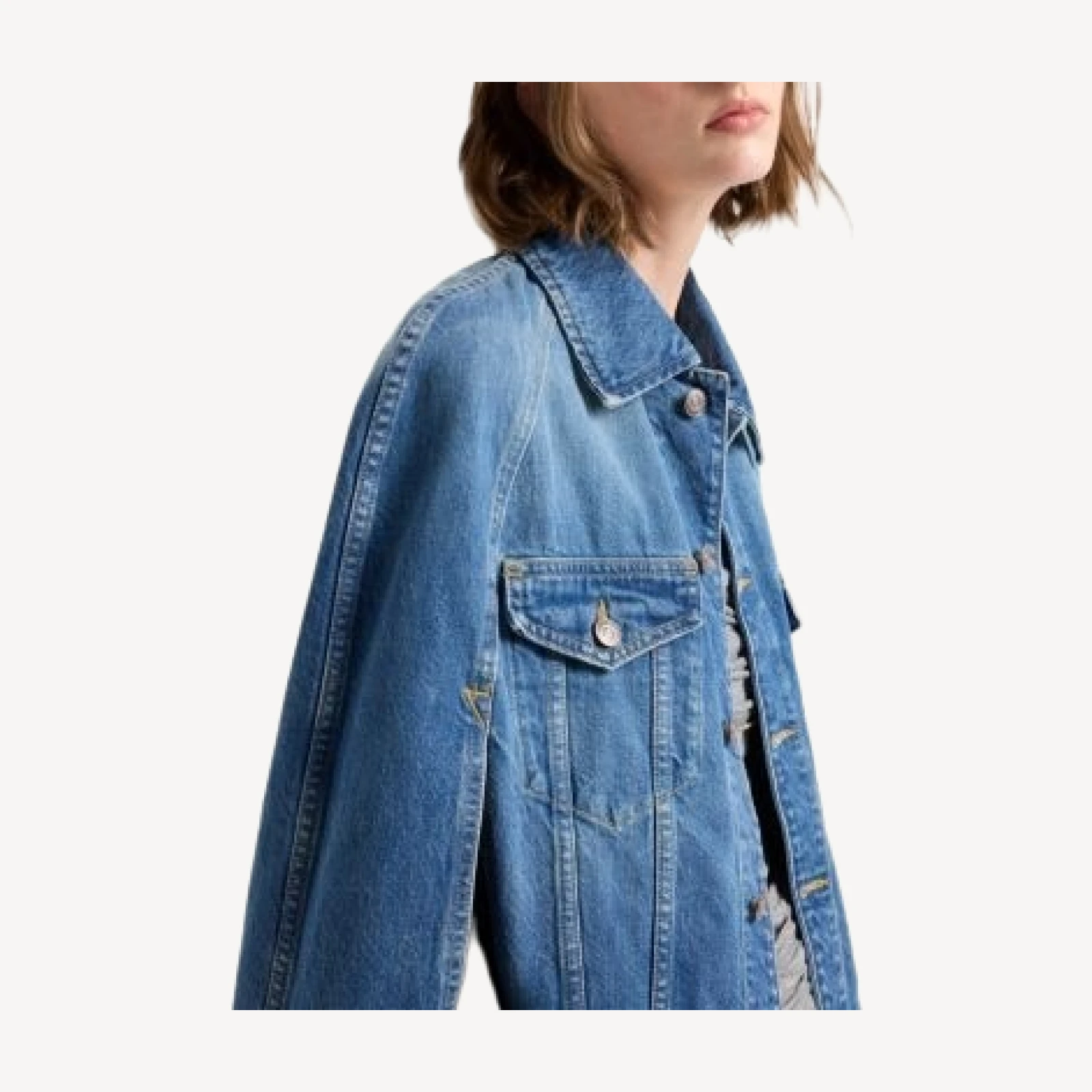 7 For All Mankind Cotton Denim Cape Jacket, cutout