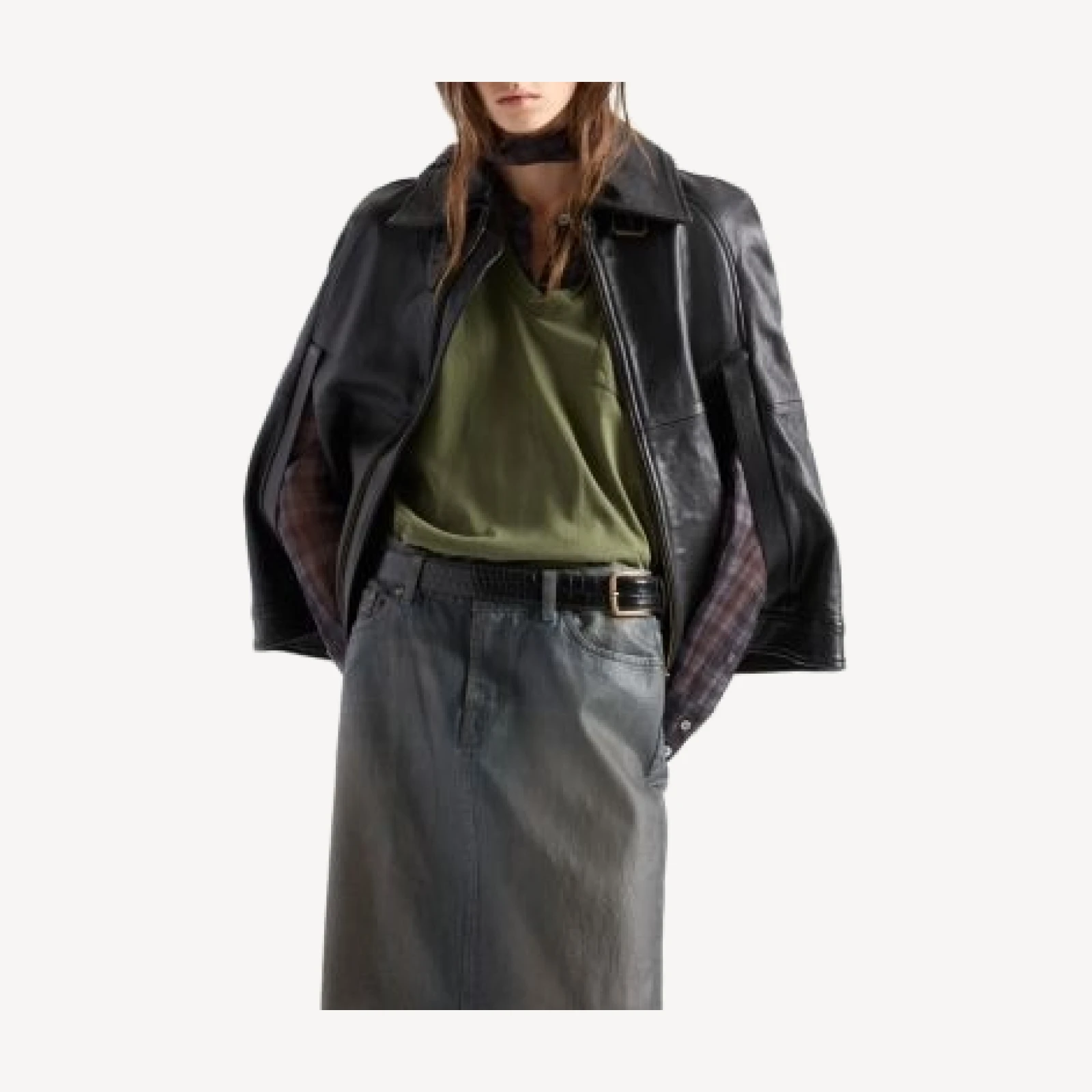7 For All Mankind Leather Cape Jacket