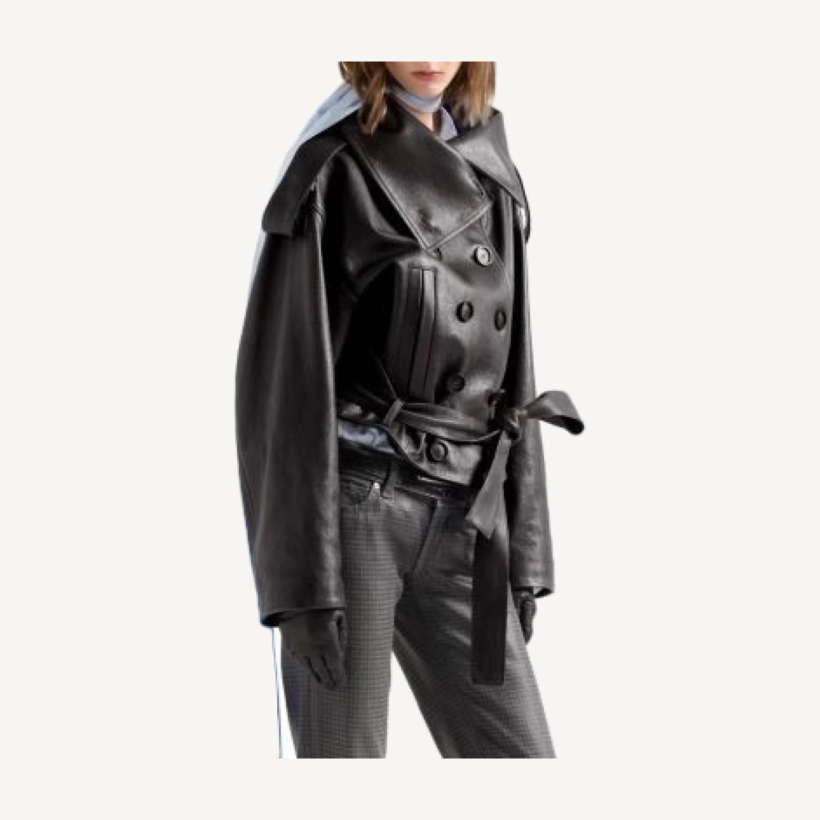 7 For All Mankind Leather High Collar Double Breasted Jacket