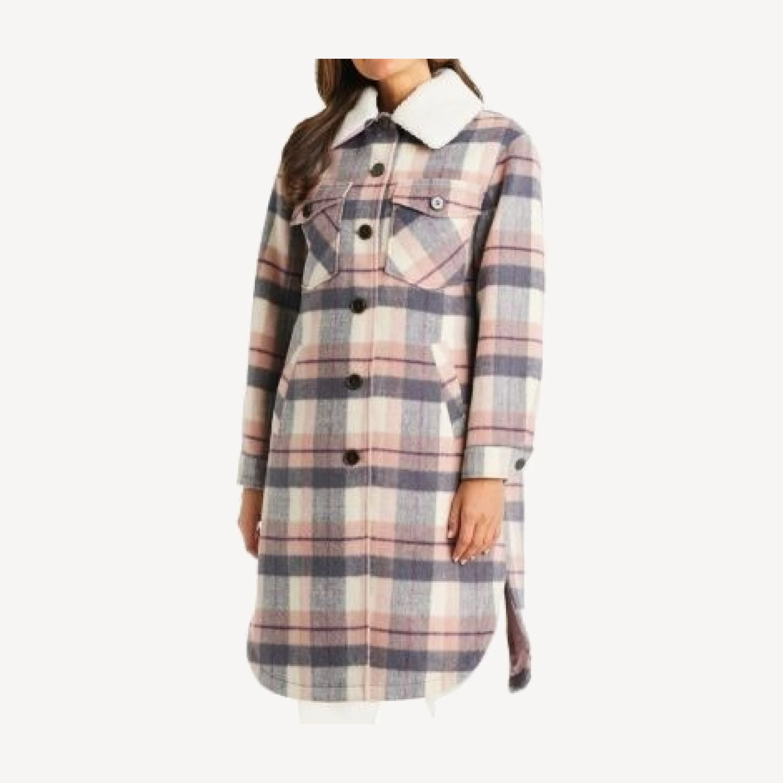 Sanctuary Sherpa Trim Plaid Coat