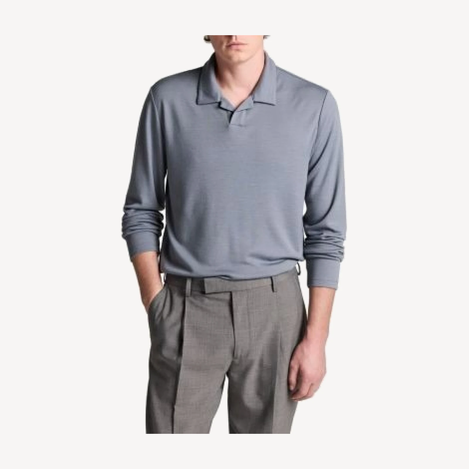 Vince Wool Interlock Long Sleeve Johnny Polo Shirt