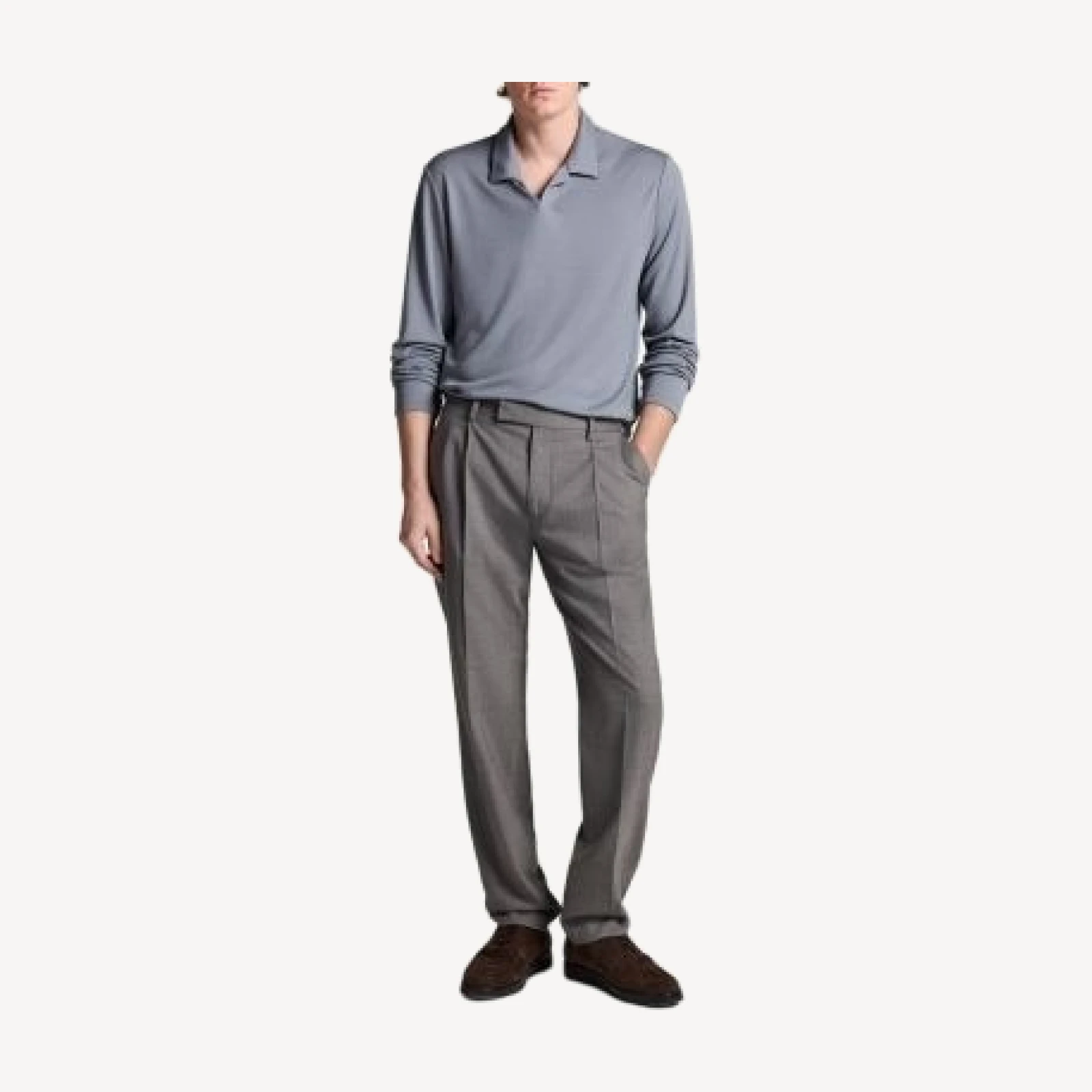Vince Wool Interlock Long Sleeve Johnny Polo Shirt