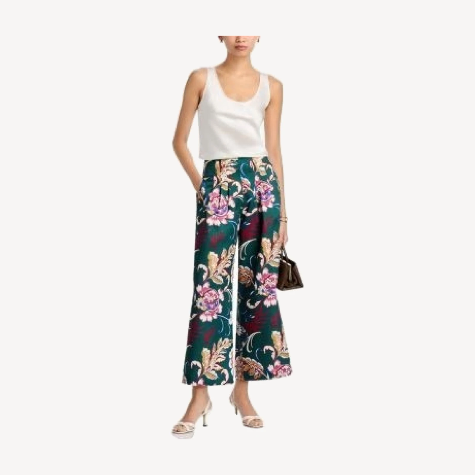 Veronica Beard Gunner Damask Pleated Wide Leg Pants
