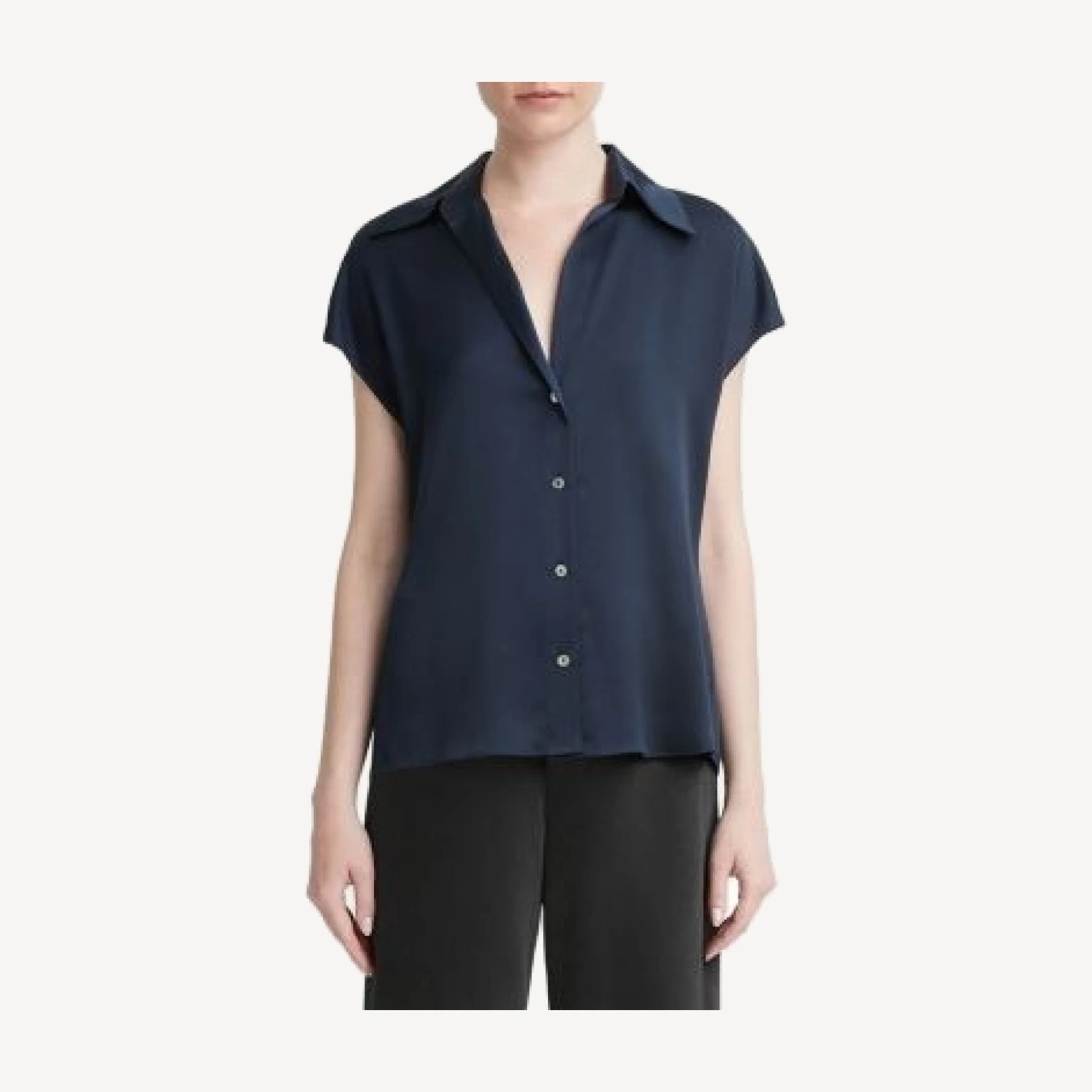 Vince Silk Cap Sleeve Ruched Back Shirt