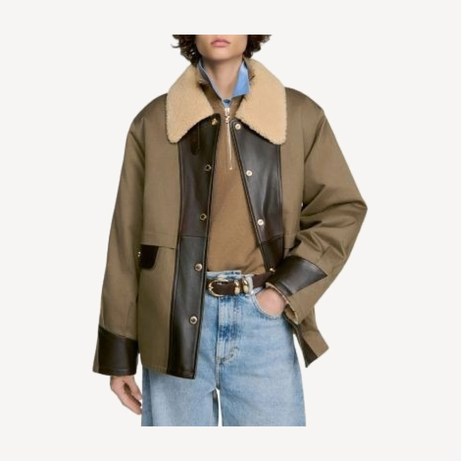Sandro Two Tone Leather Coat