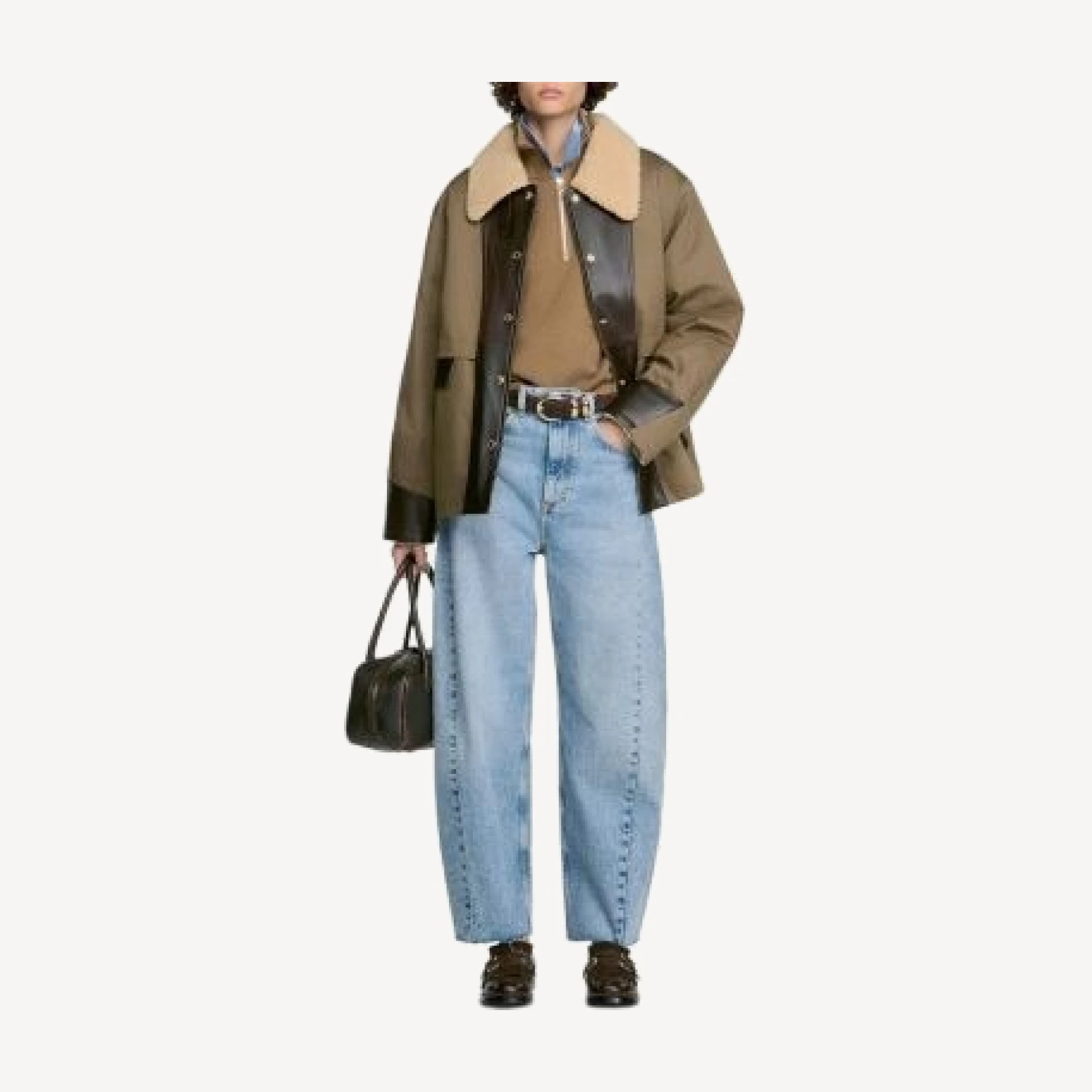 Sandro Two Tone Leather Coat