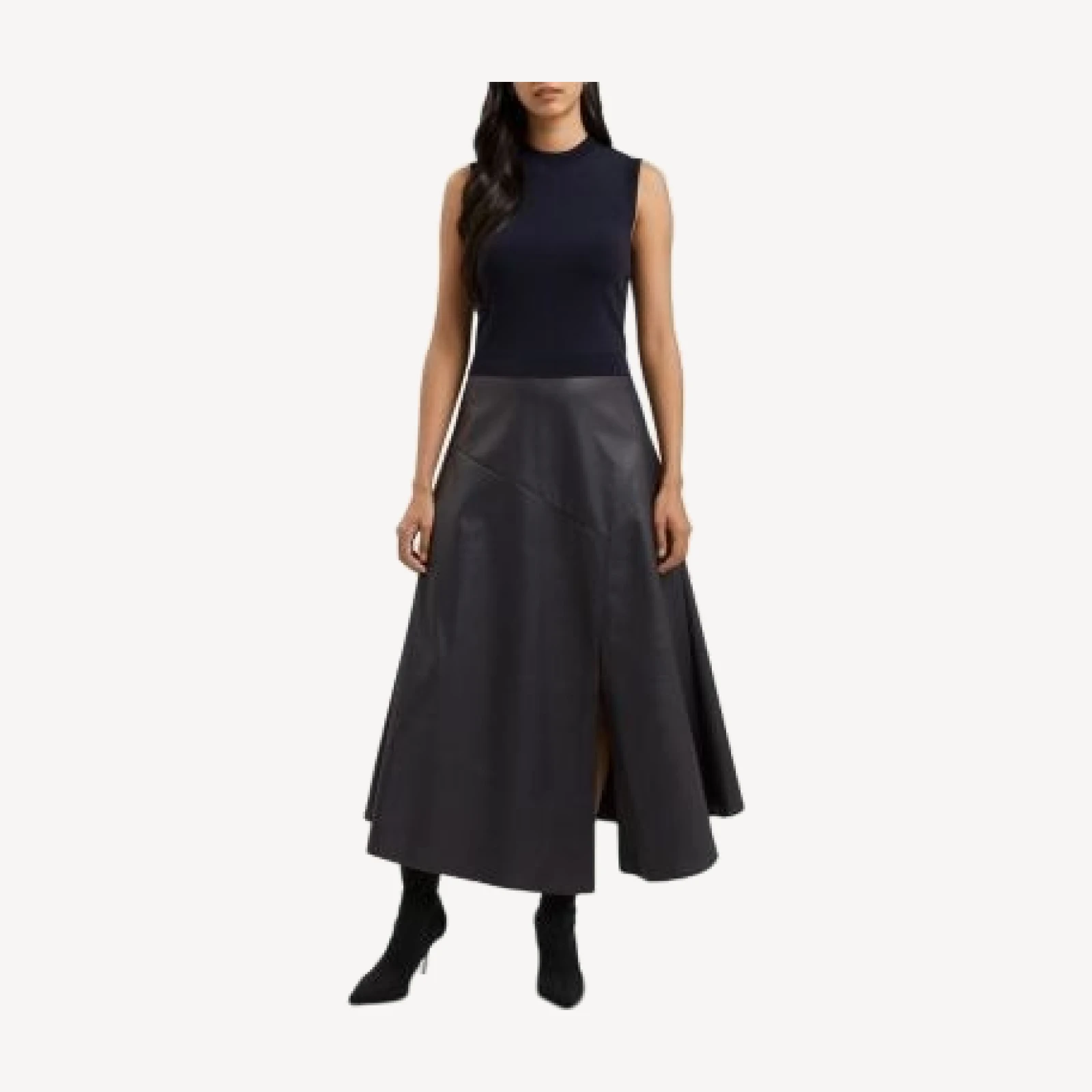 Ted Baker Mixed Media Faux Leather Skirt Midi Dress