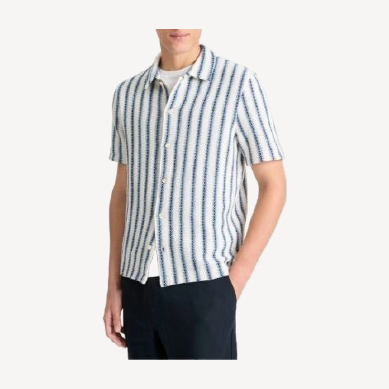 Vince Striped Knit Button Down Shirt