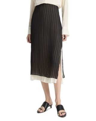 Vince Layered Striped Midi Skirt