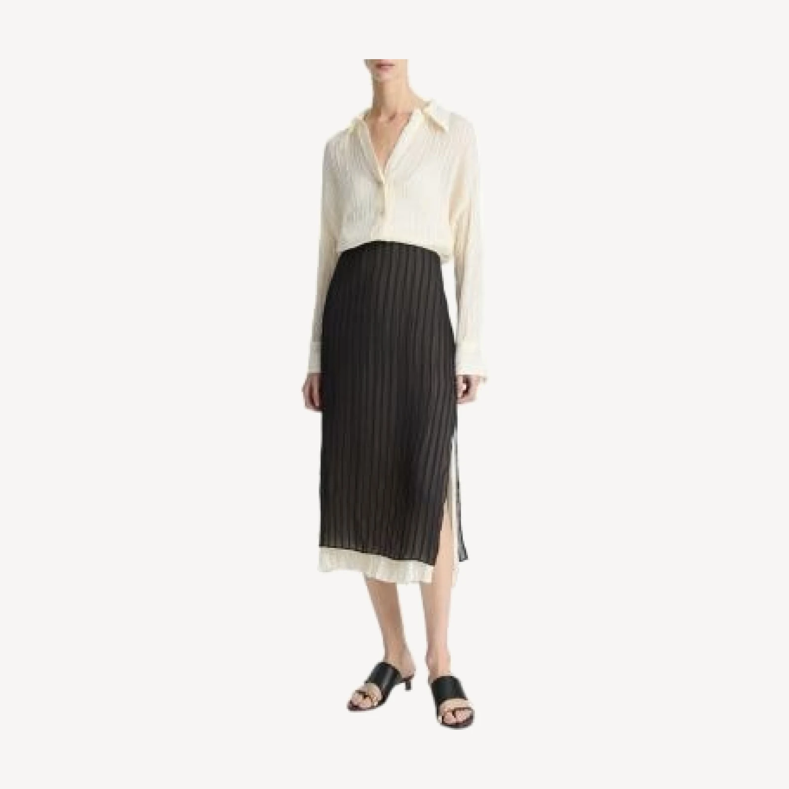 Vince Layered Striped Midi Skirt