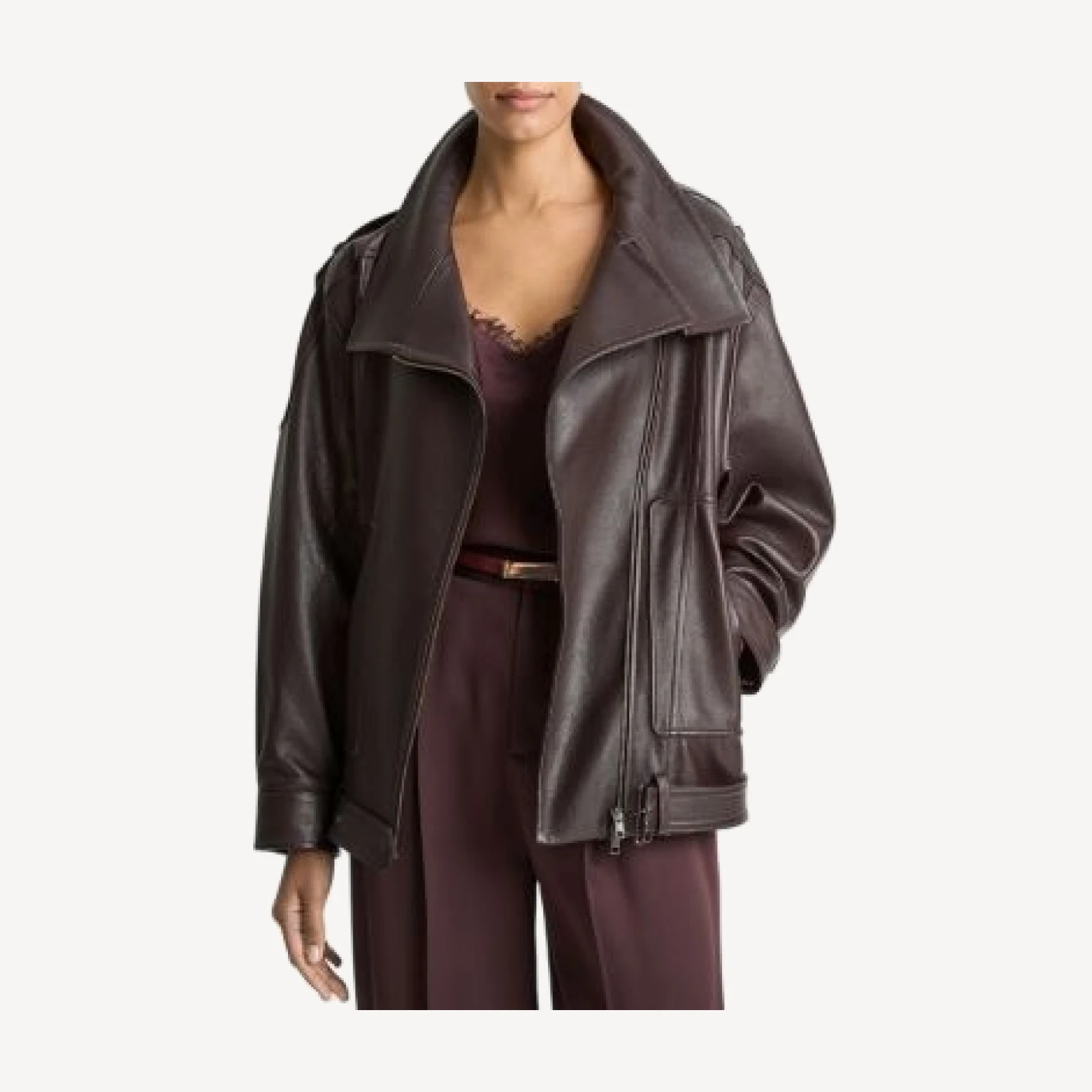 Vince Leather Oversized Biker Jacket