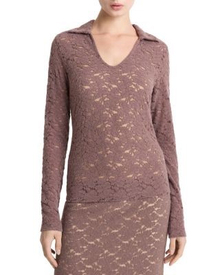 Vince Lace Long Sleeve Polo Top