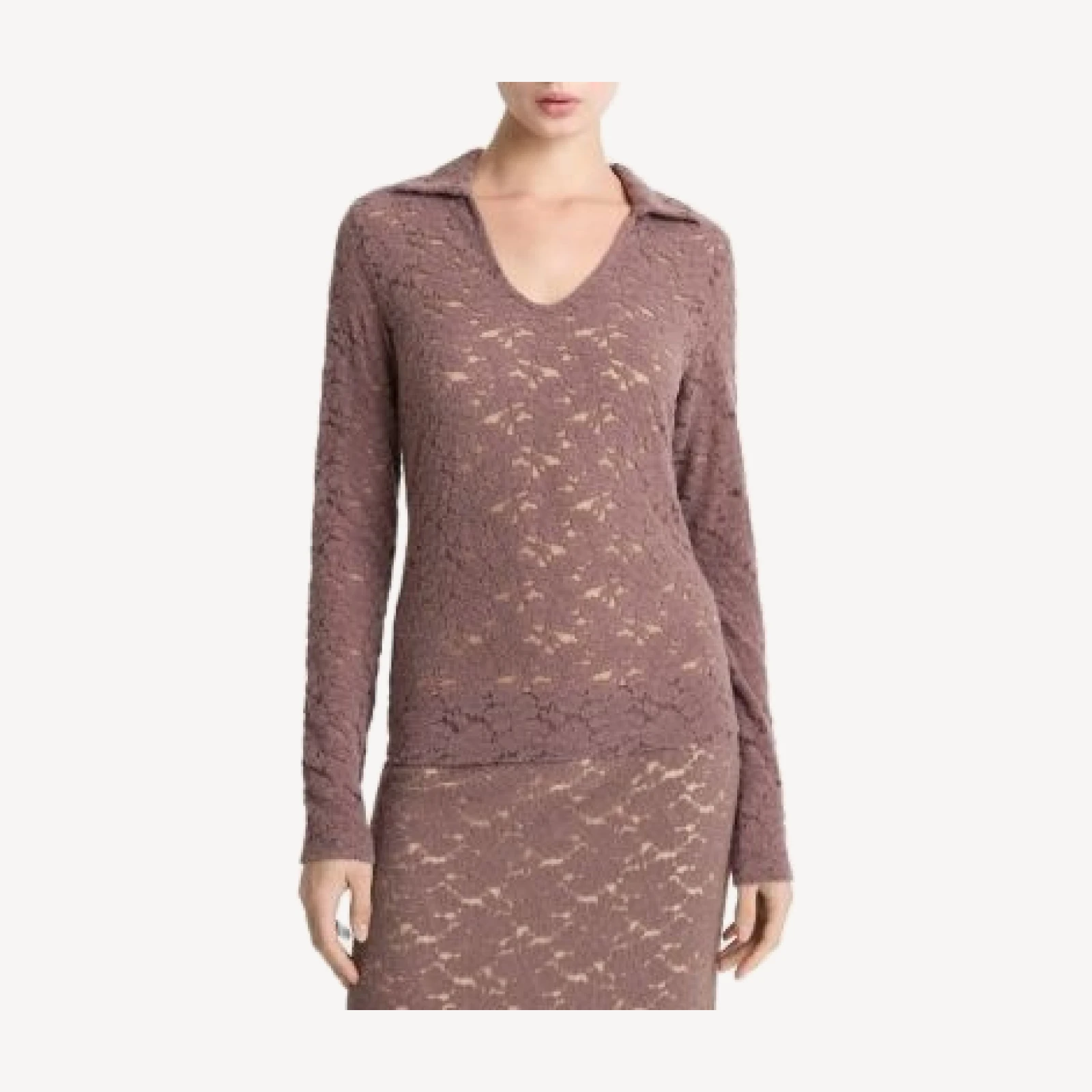 Vince Lace Long Sleeve Polo Top