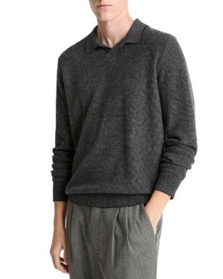 Vince Boiled Cashmere Feed Striped Johnny Collar Sweater