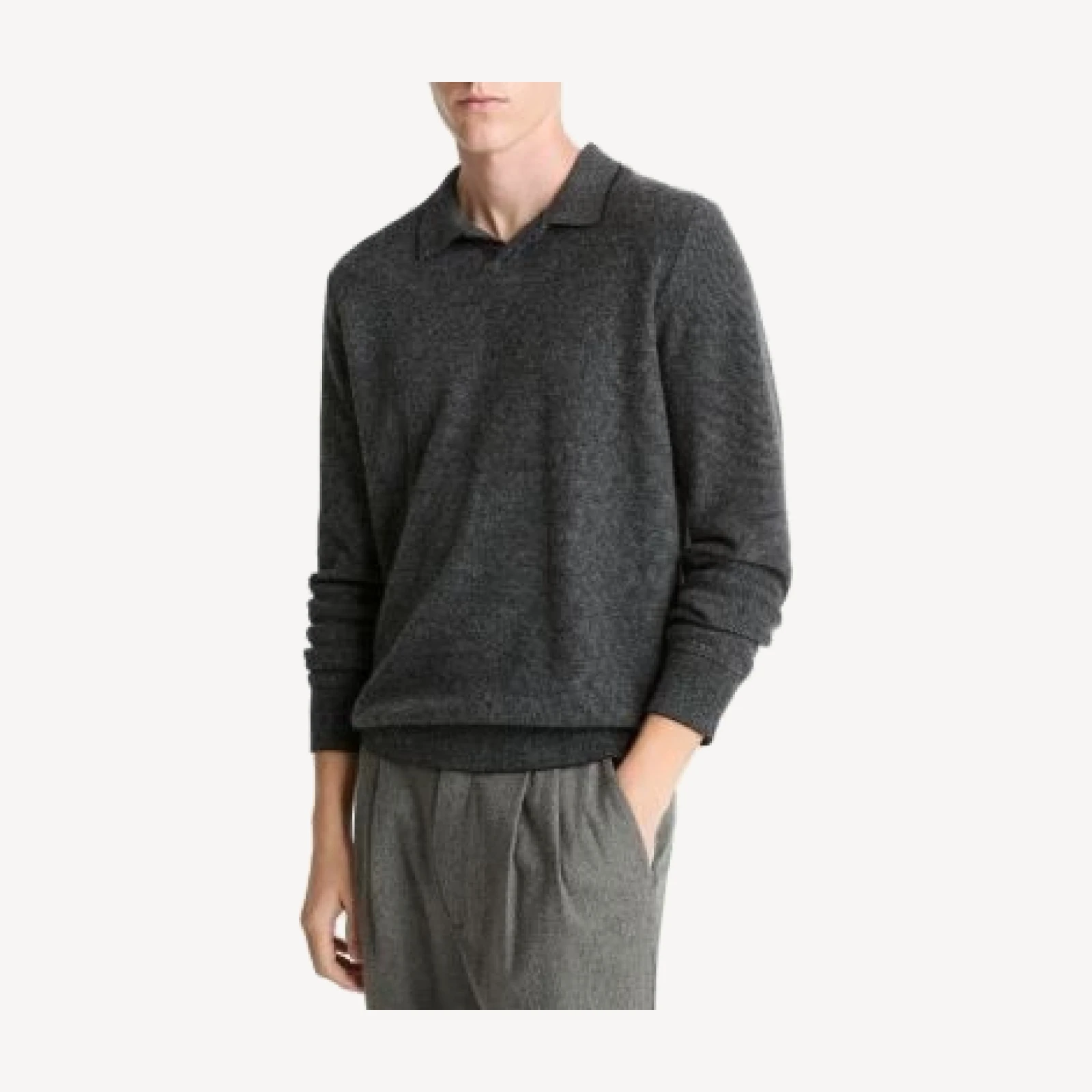 Vince Boiled Cashmere Feed Striped Johnny Collar Sweater