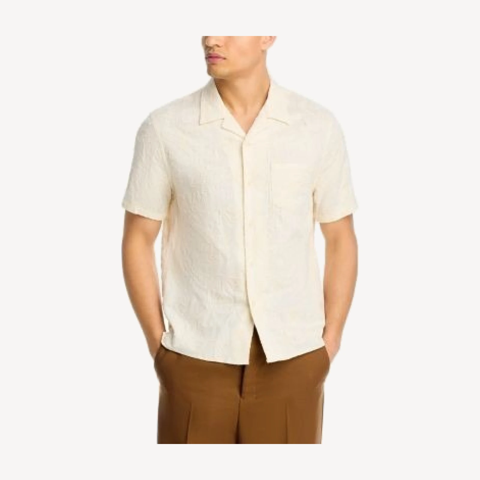 Vince Embroidered Floral Short Sleeve Cabana Shirt