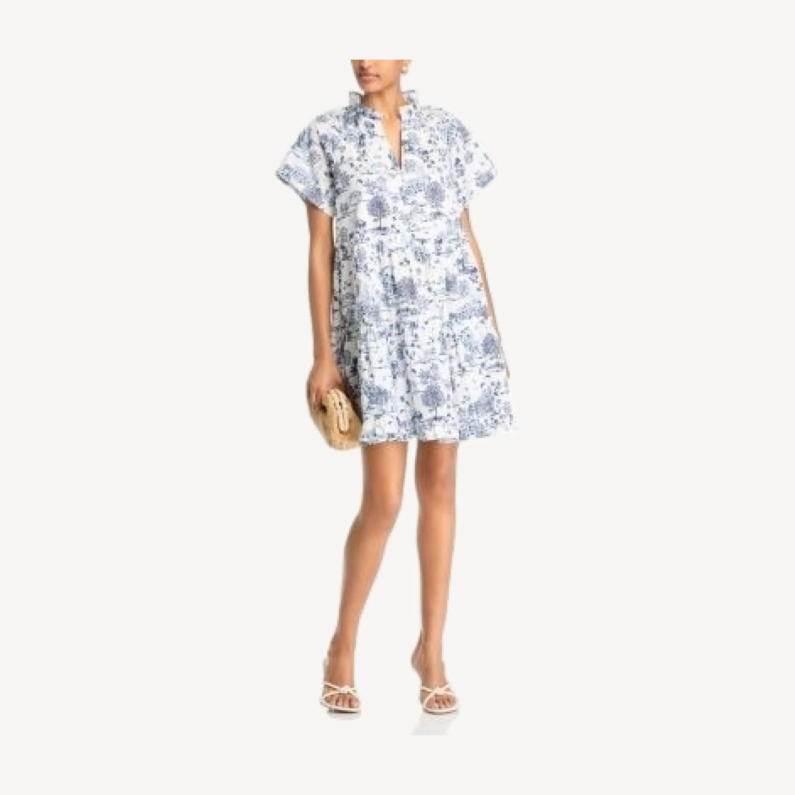 Aqua Toile Short Sleeve Mini Dress - Exclusive