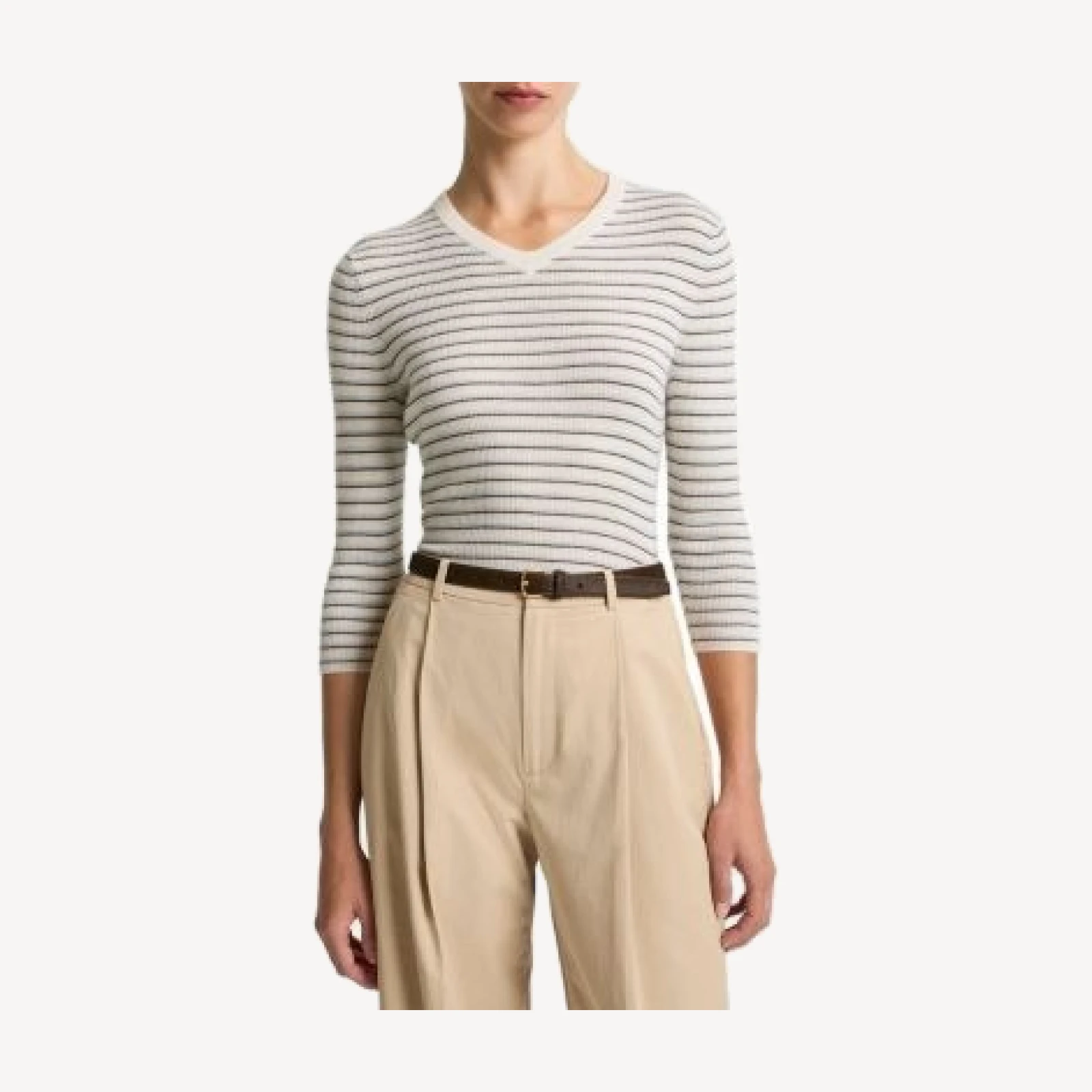 Vince Striped High V Neck Top