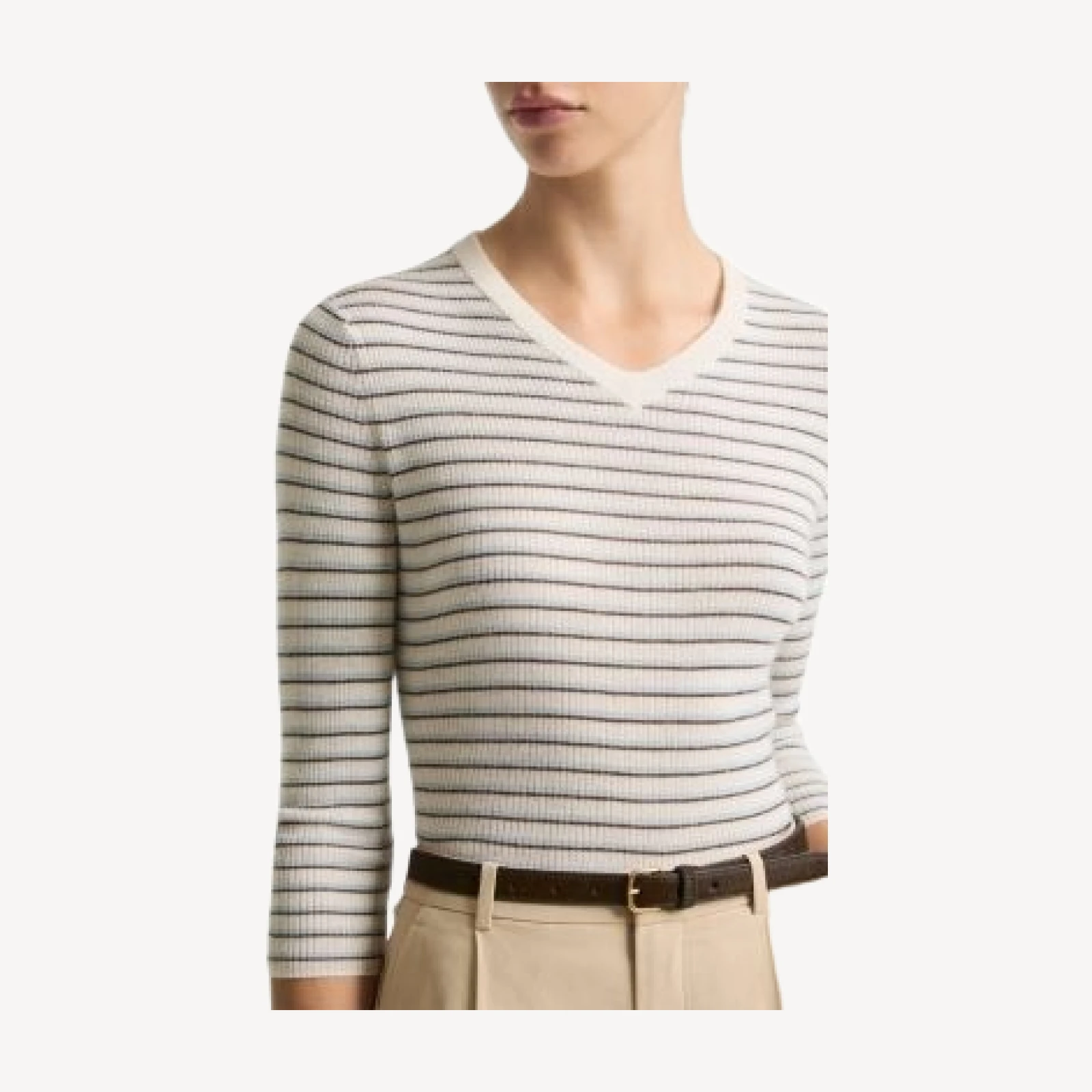 Vince Striped High V Neck Top