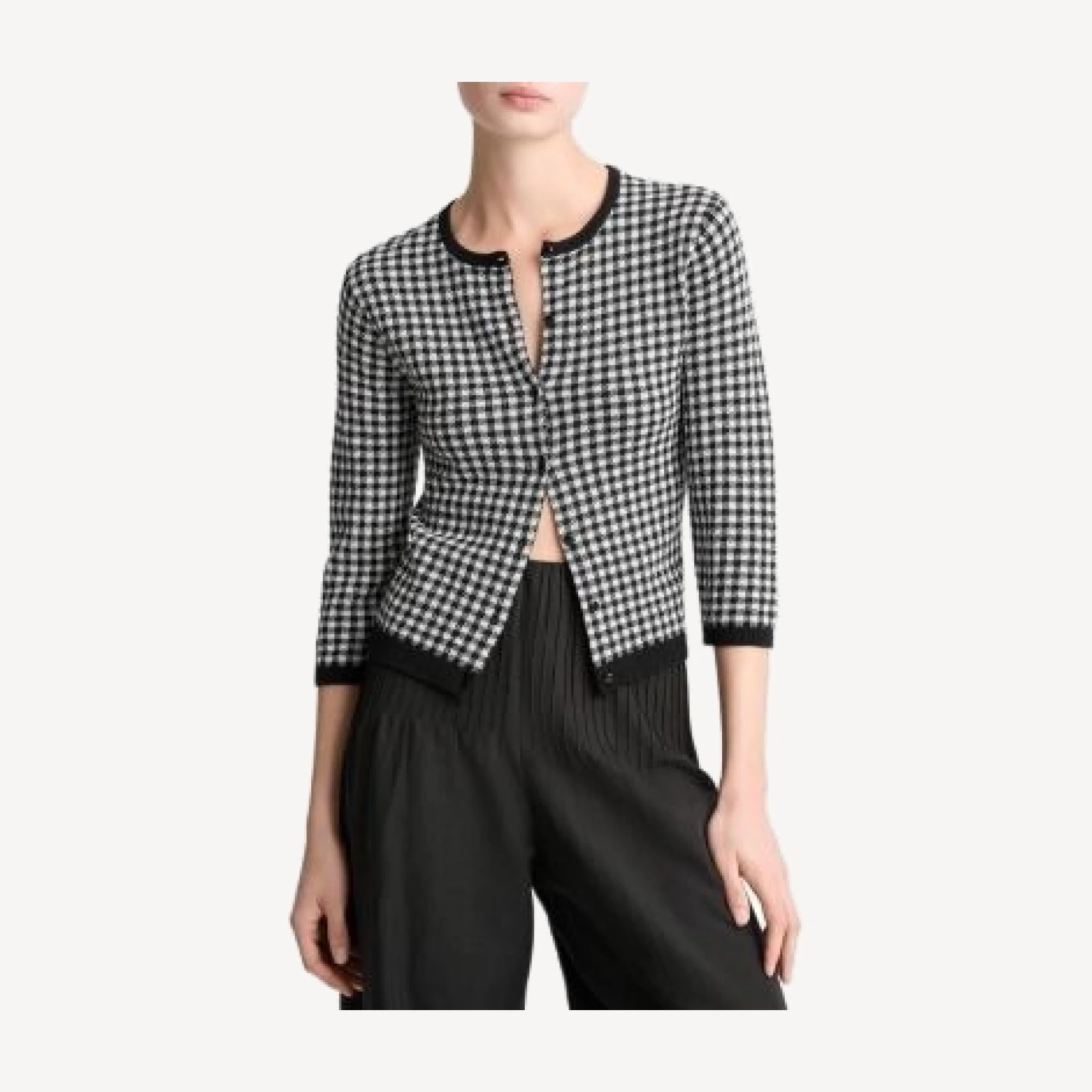 Vince Gingham Three Quarter Sleeve Cardigan