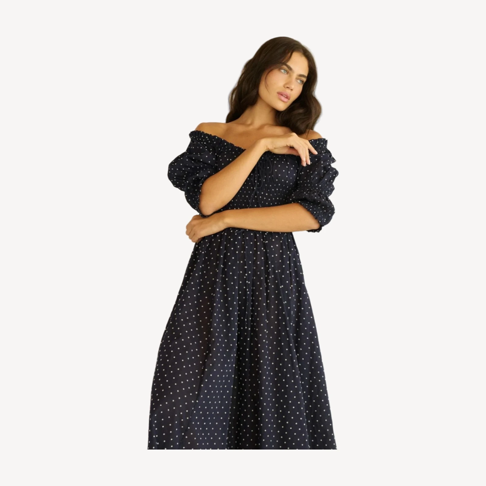 ISCHIA DRESS -- NAVY FLOCK DOT