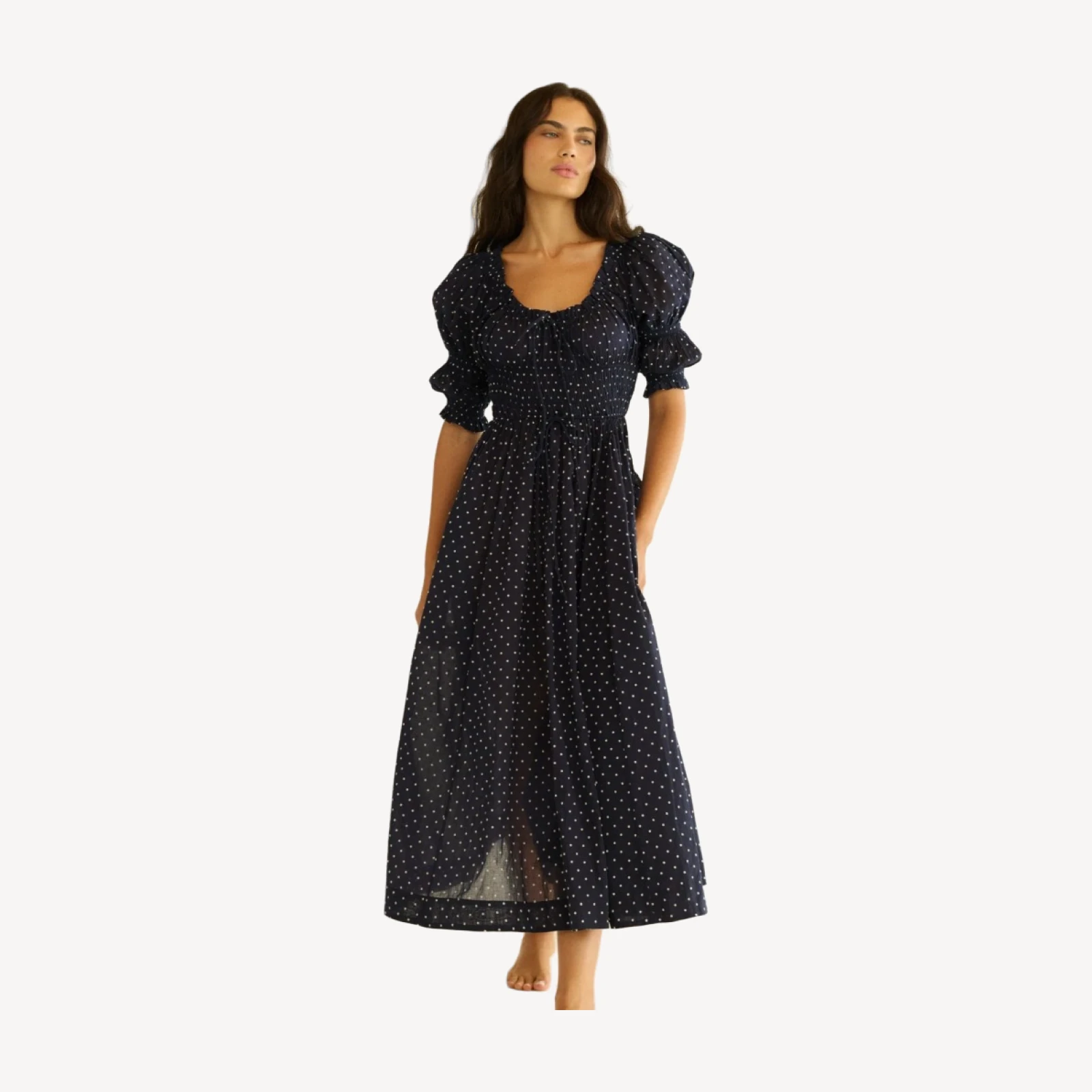 ISCHIA DRESS -- NAVY FLOCK DOT