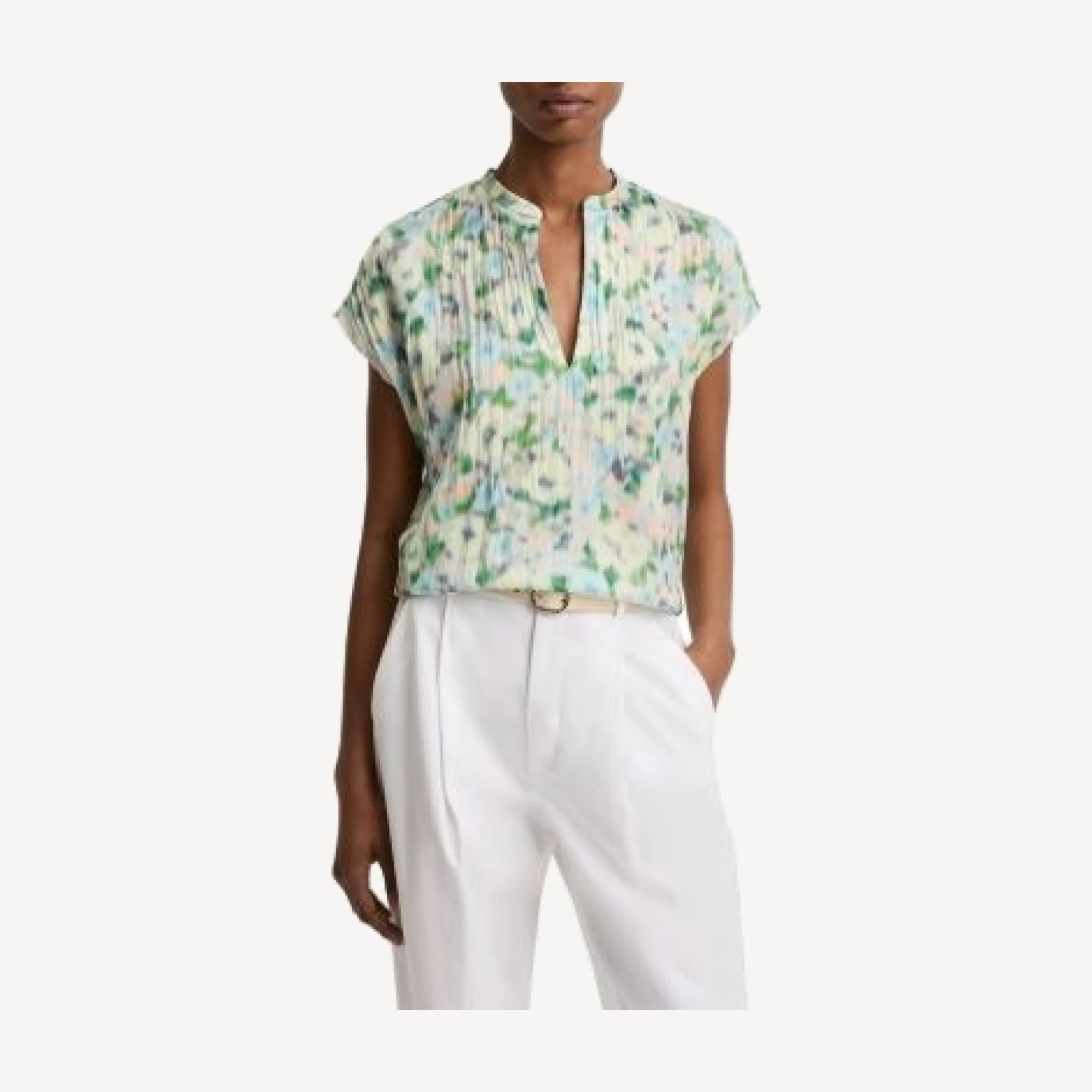 Vince Painted Garden Cap Sleeve Blouse