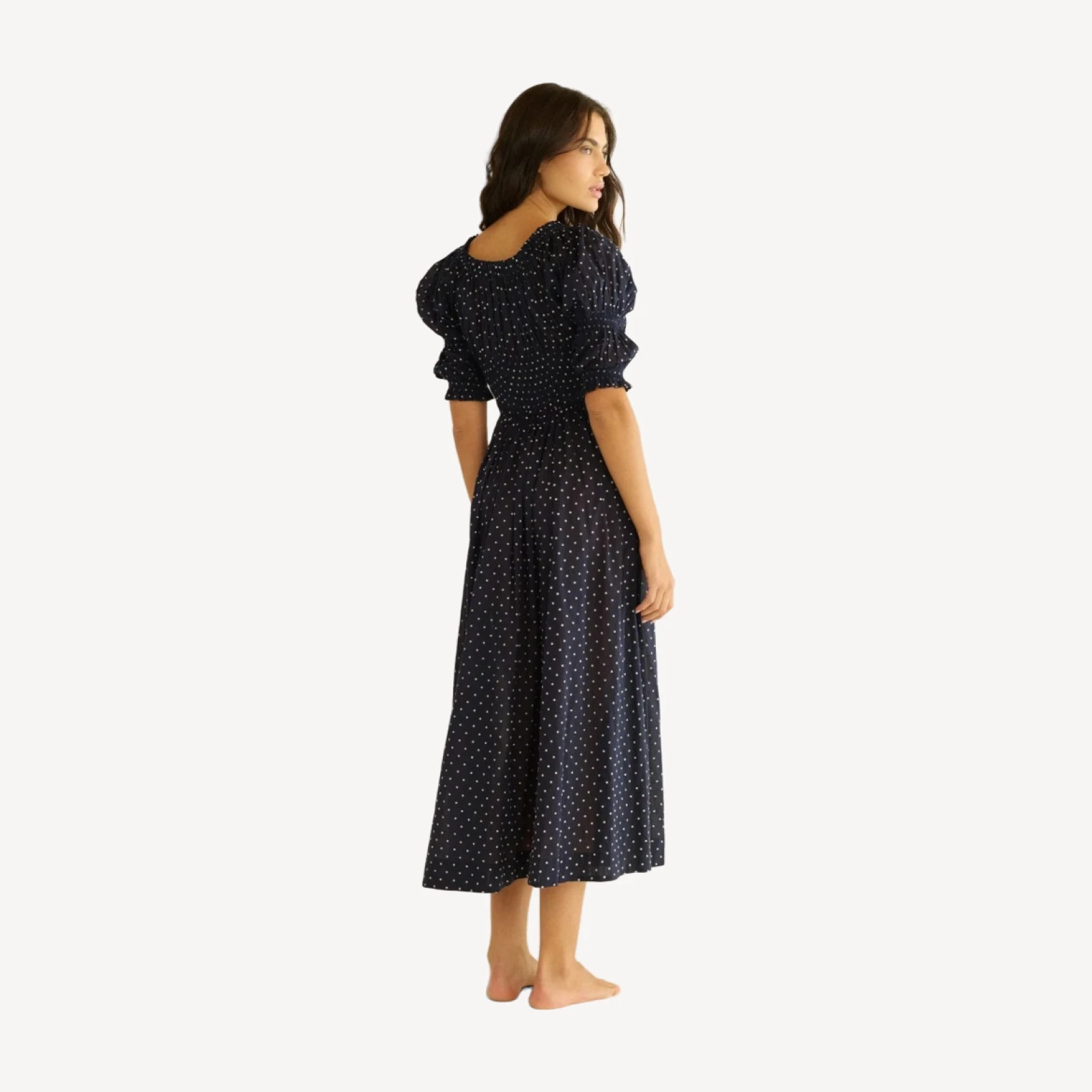 ISCHIA DRESS -- NAVY FLOCK DOT