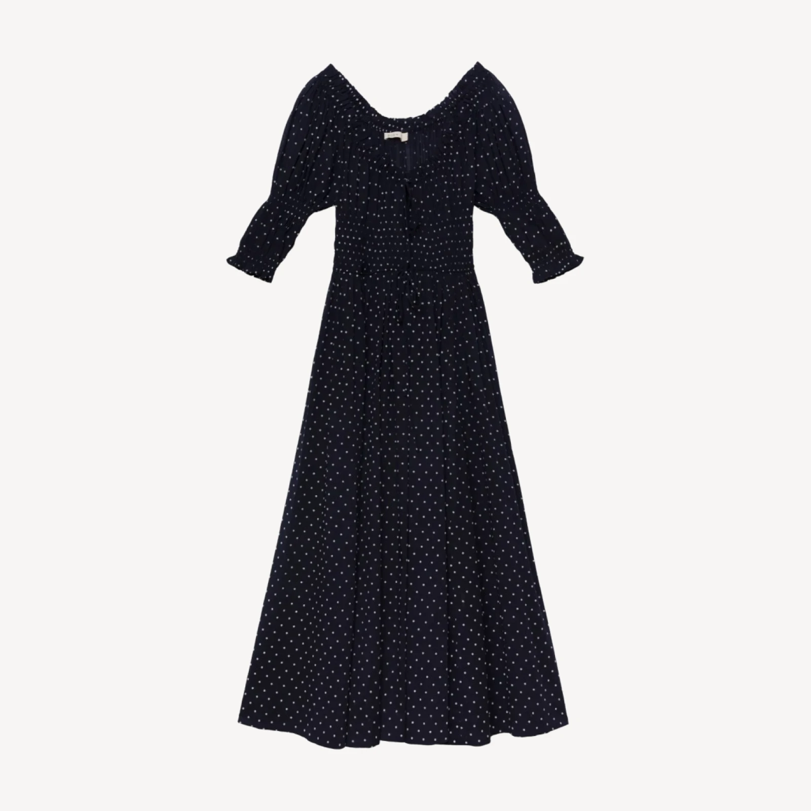 ISCHIA DRESS -- NAVY FLOCK DOT