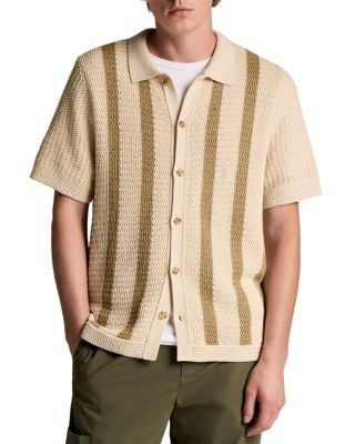 Vince Stripe Crochet Short Sleeve Button Down Shirt