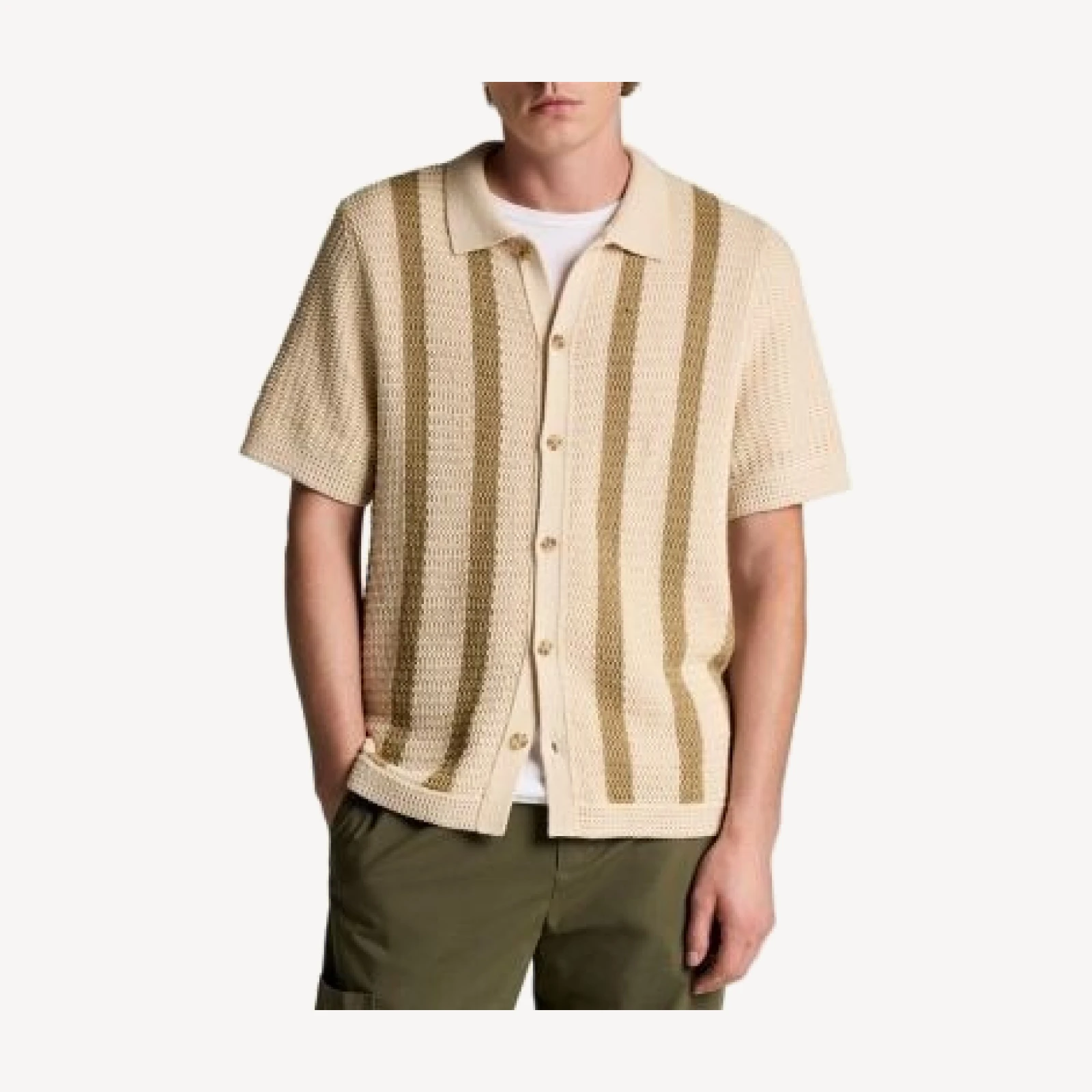 Vince Stripe Crochet Short Sleeve Button Down Shirt