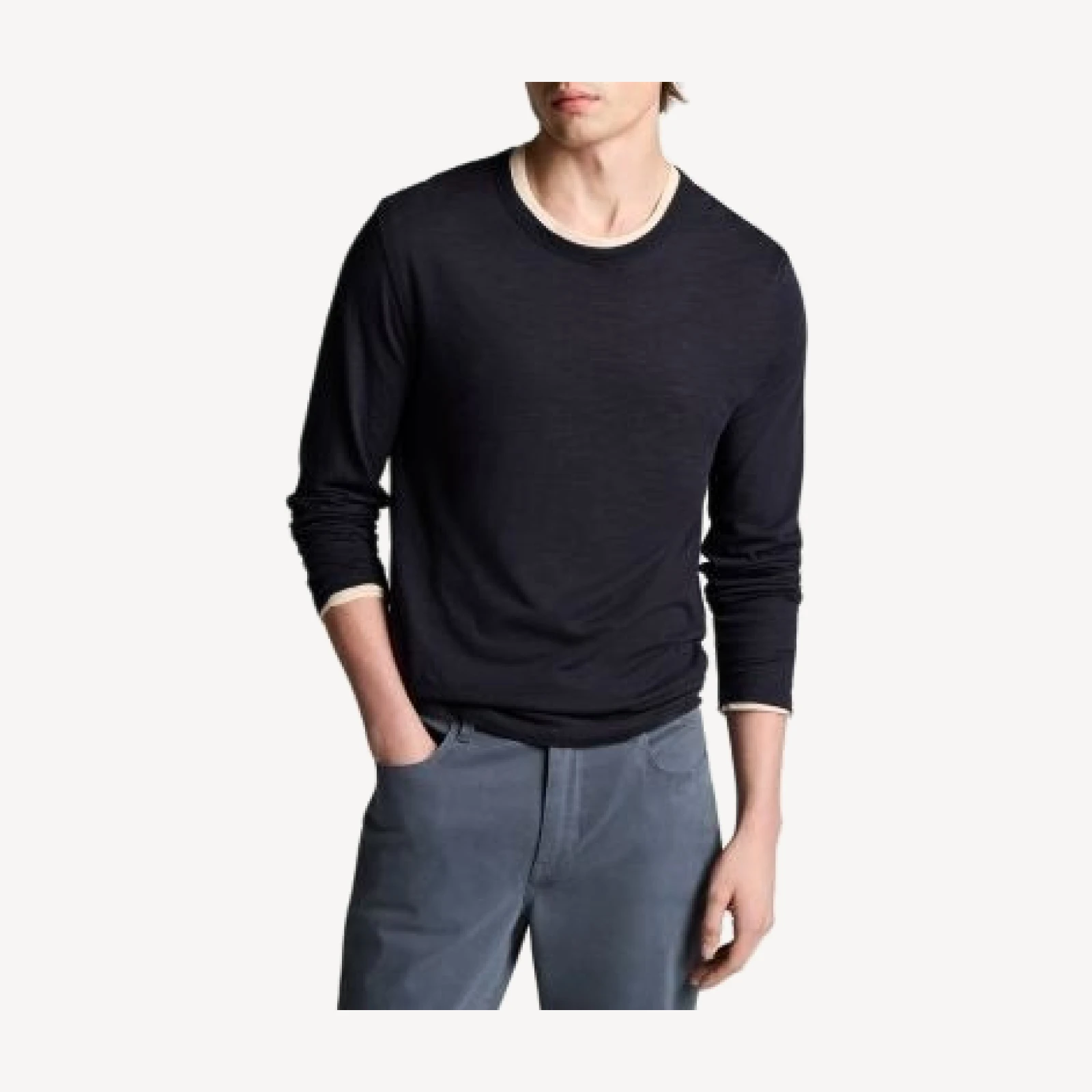 Vince Fine Slub Double Layer Long Sleeve Crewneck Shirt