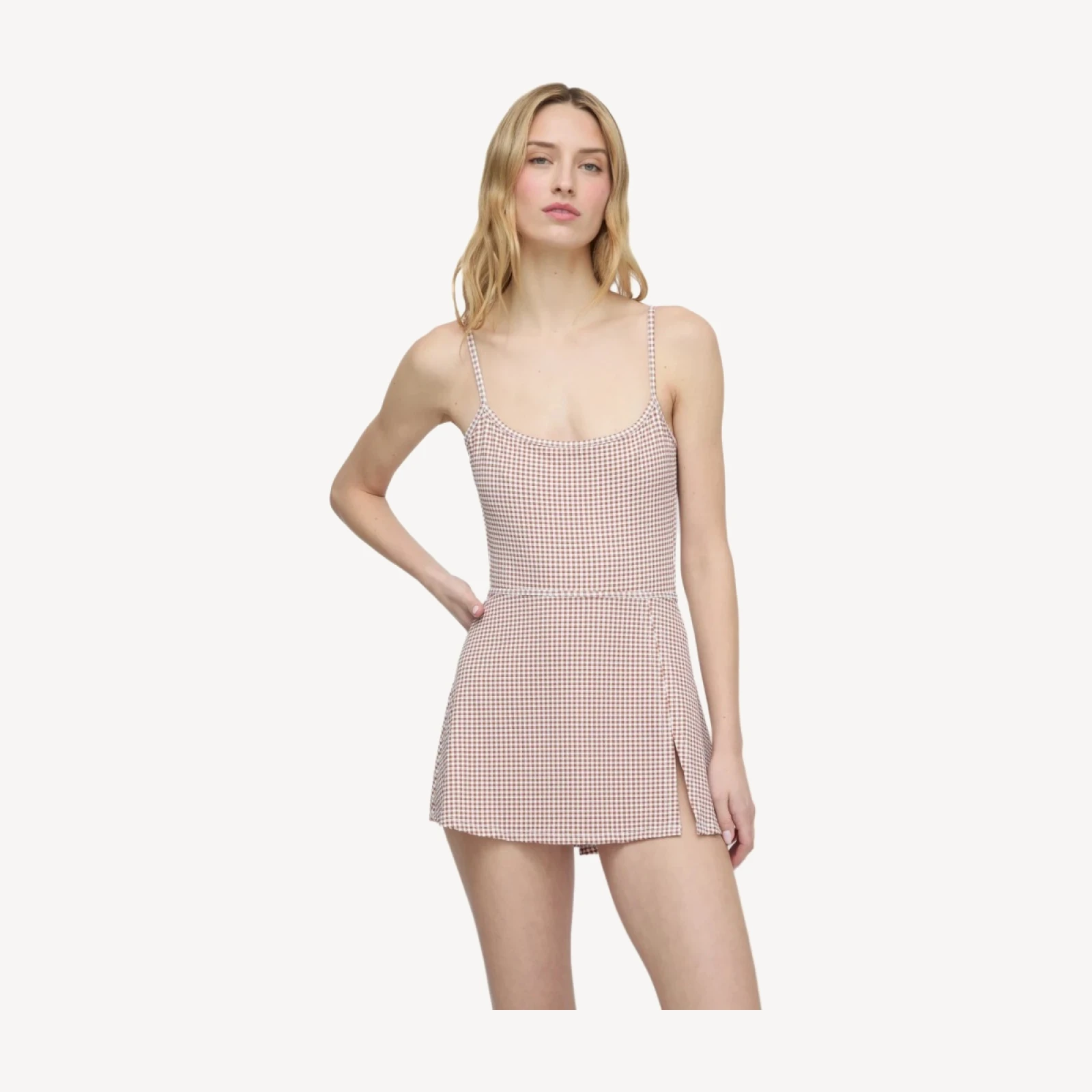 The Zuri Swim Skirt - Cognac Gingham