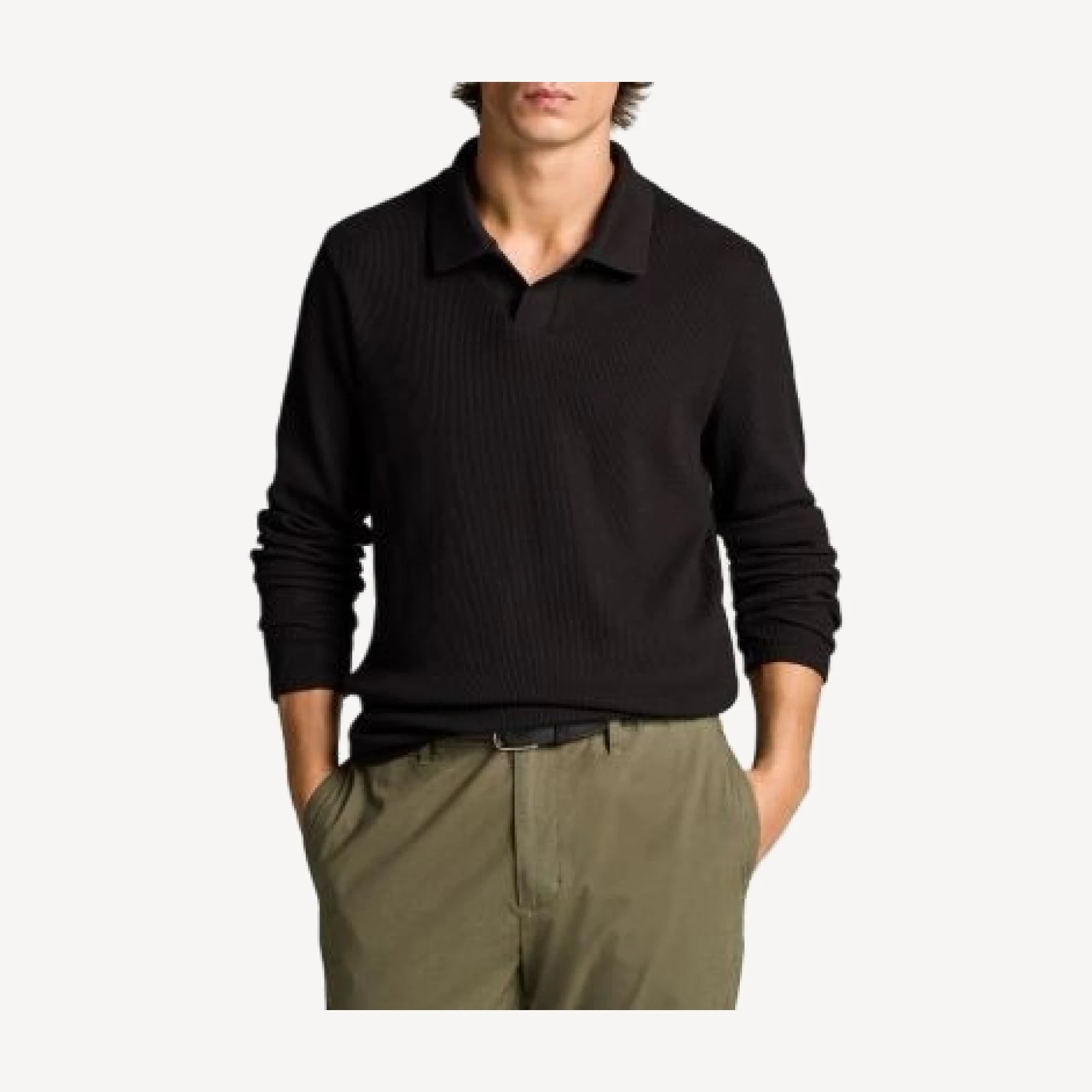 Vince Macro Rib Long Sleeve Johnny Collar Polo
