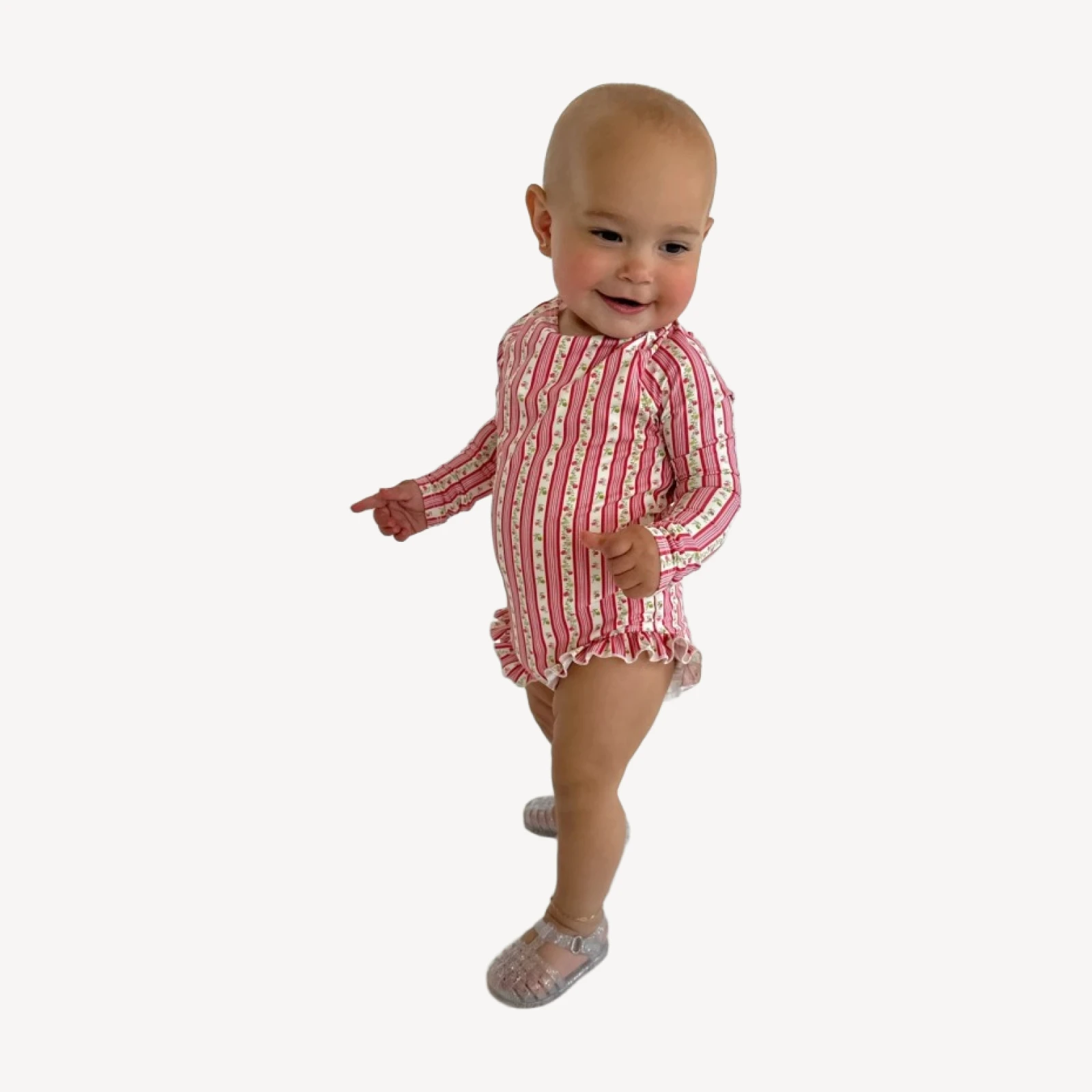 The Tiny Sora Rashguard - Pink Pansy Stripe